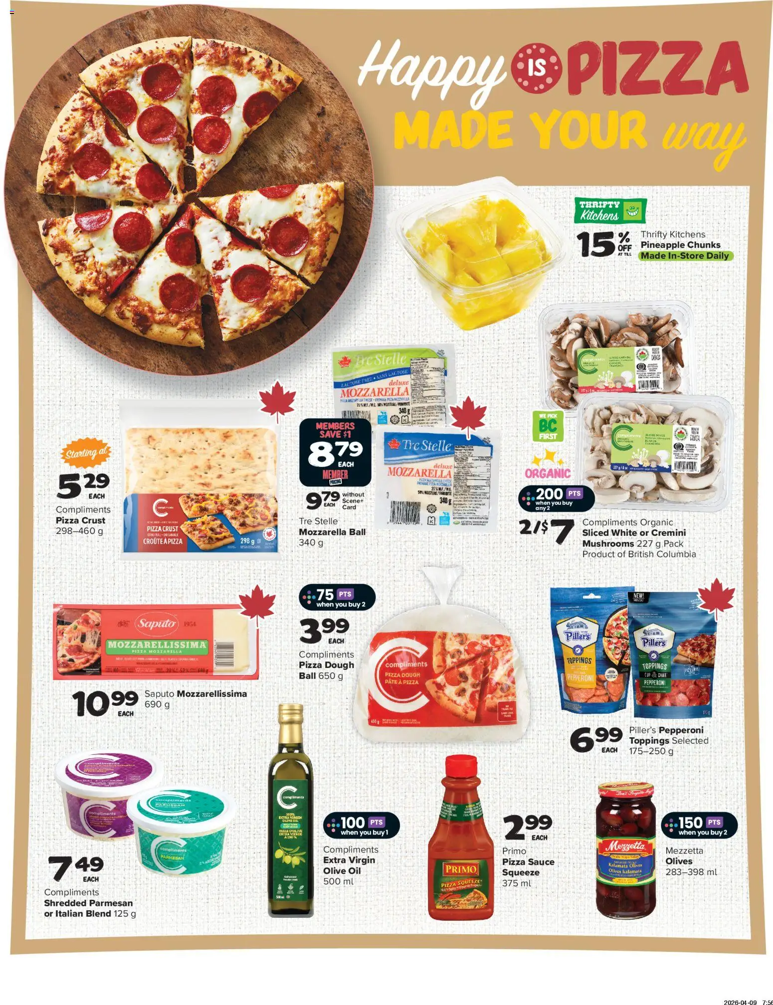 Thrifty Foods flyer valid from 23.04.2026 | Page: 10 | Products: Pineapple, Oil, Pizza