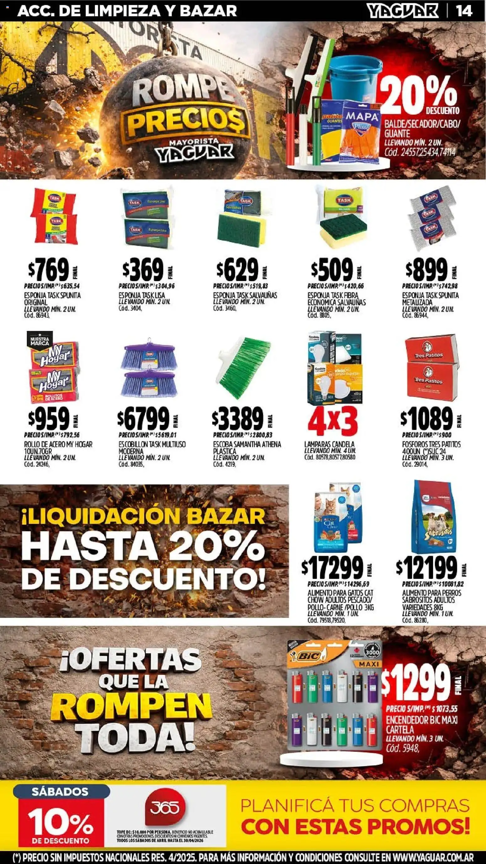 Yaguar - Oferta Semanal Mar del Plata │ válido desde el 13.04.2026 | Página: 14 | Productos: Encendedor, Guante, Escobillon, Escoba