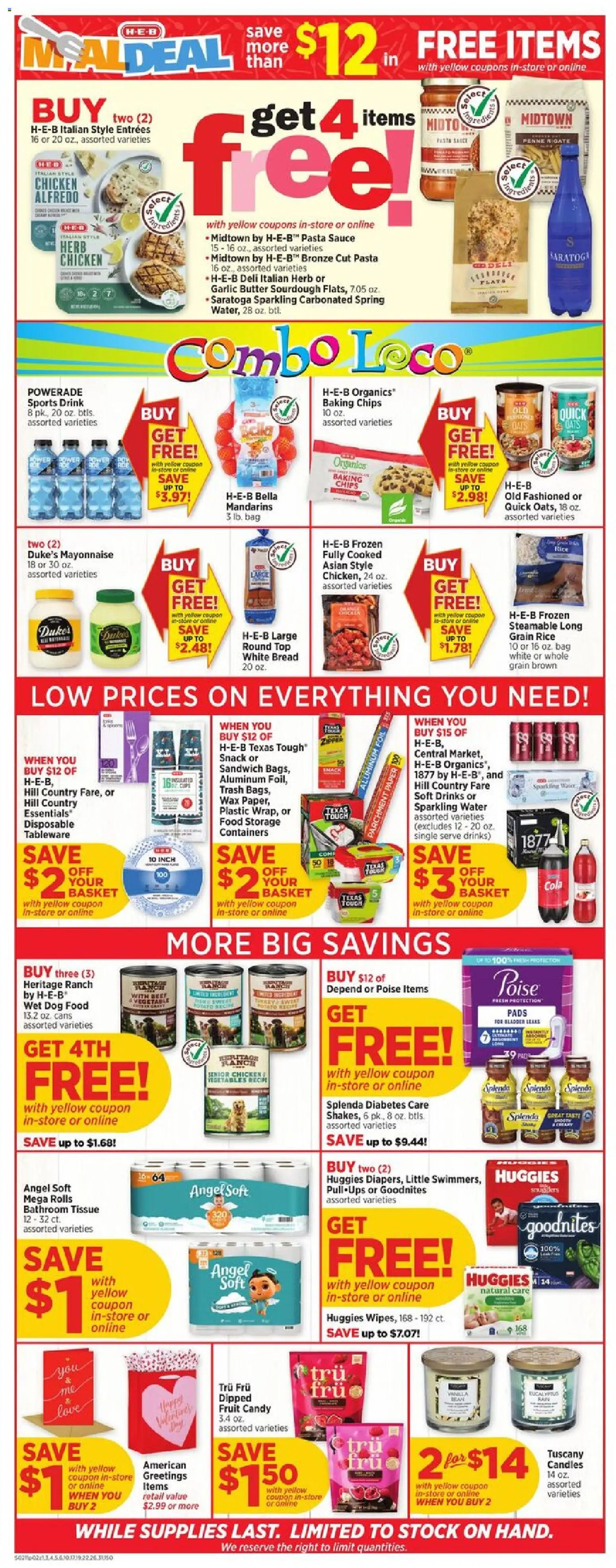 H-E-B Weekly Ad - valid from 11.02.2026 | Page: 2 | Products: Bread, Pasta, Water, Bag