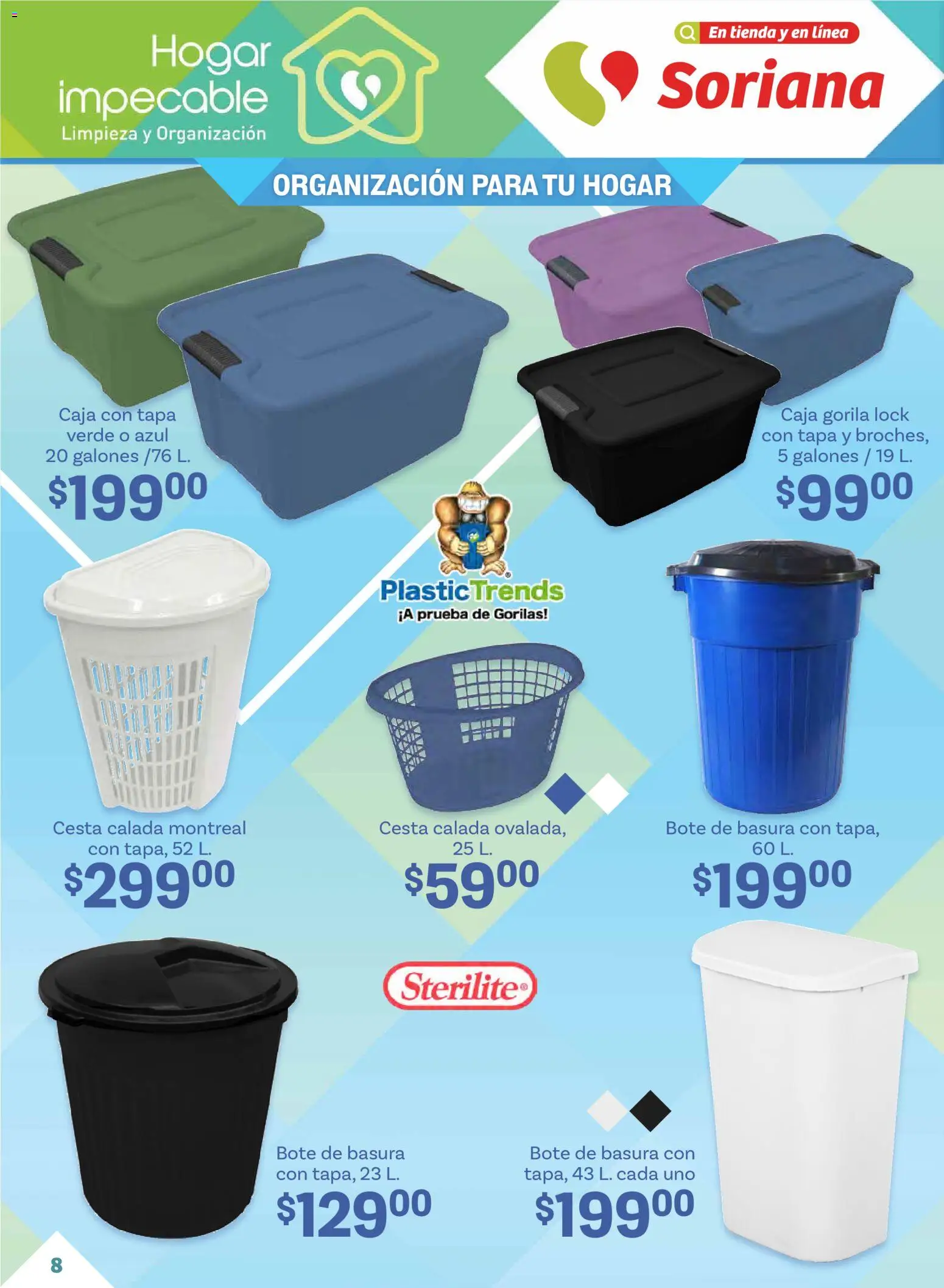Nuevas ofertas de Soriana válidas en toda la República Mexicana desde el 02.01.2026. ¡Encuentra las mejores ofertas en Soriana - Hogar impecable Súper Nacional! | Página: 8 | Productos: Caja, Bote de basura