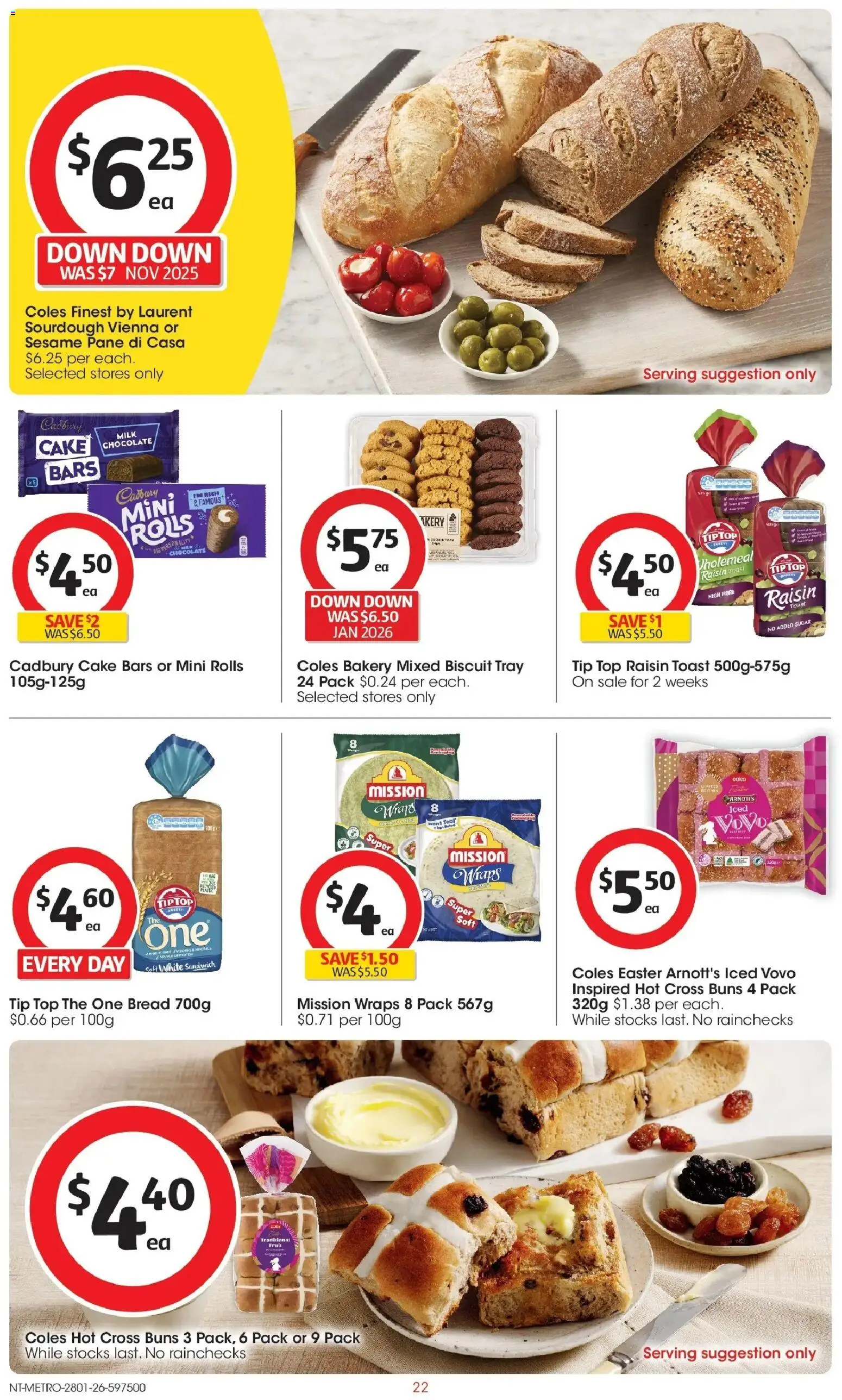 Coles catalogue - valid from 28.01.2026 | Page: 22 | Products: Milk, Bread, Chocolate, Sugar