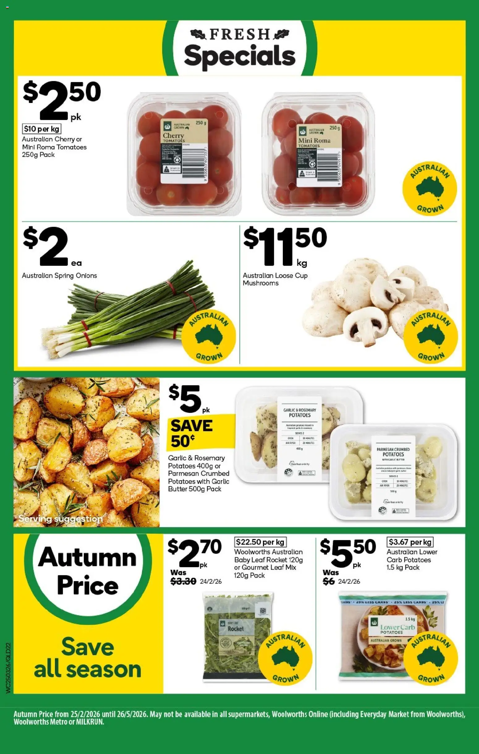 Woolworths catalogue - valid from 25.03.2026 | Page: 22 | Products: Butter, Mushrooms, Rocket, Onions