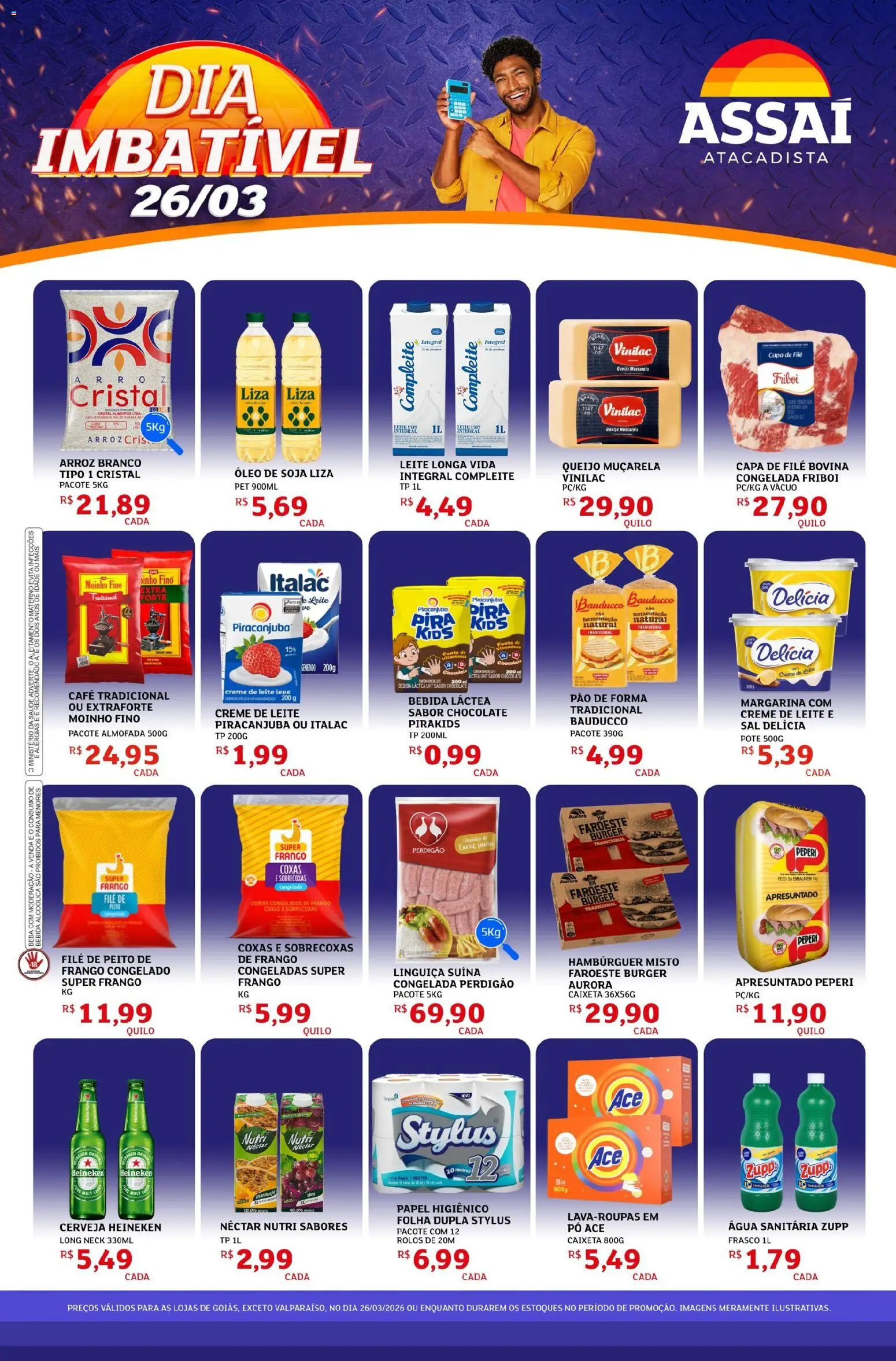 Assaí Atacadista Folheto - válido de 26.03.2026 | Página: 1 | Produtos: Arroz, Heineken, Hambúrguer, Sal