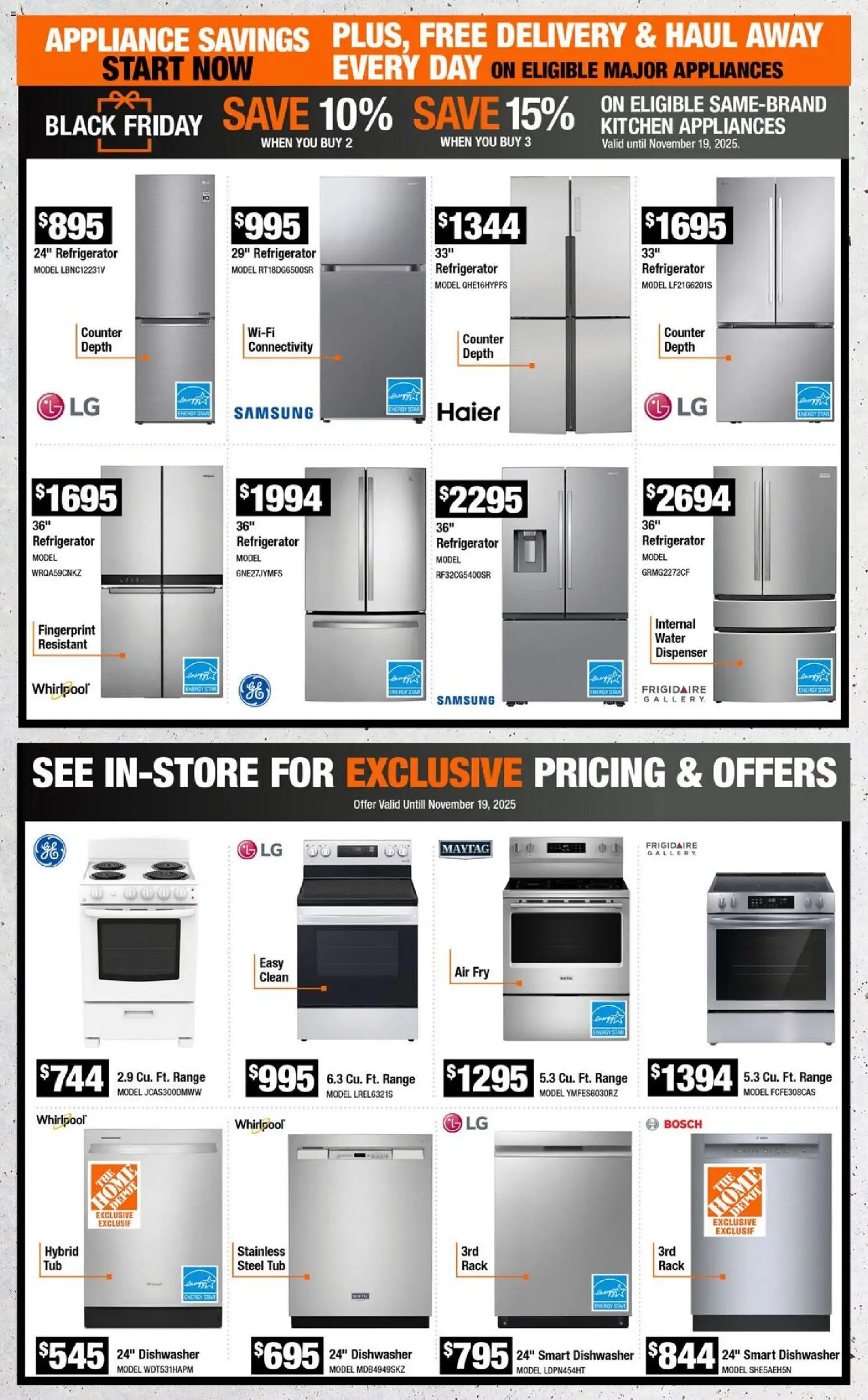 Home Depot flyer valid from 06.11.2025 | Page: 8 | Products: Refrigerator, Dishwasher