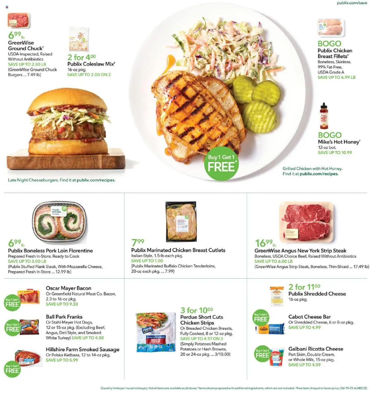 Publix Weekly Ad - valid from 18.06.2025 | Page: 5 | Products: Cheese, Pork, Potatoes, Sausage
