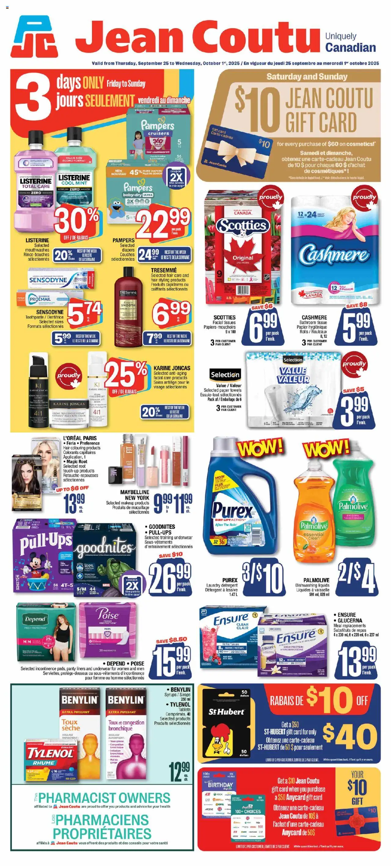 Jean Coutu flyer valid from 25.09.2025 | Page: 1 | Products: Cream, Toothpaste, Detergent, Underwear
