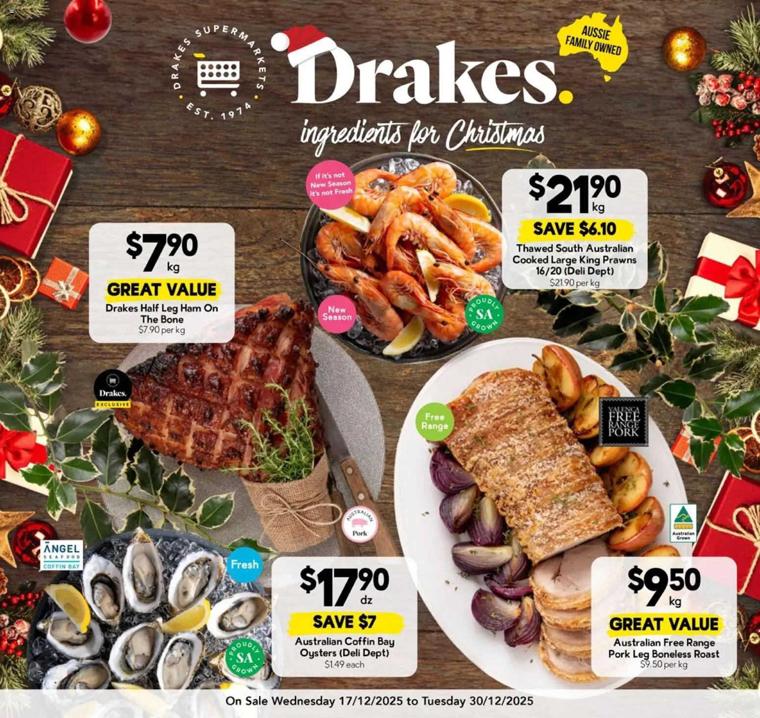 Drakes catalogue - valid from 17.12.2025 | Page: 1 | Products: Ham, Oysters, Prawns, Seafood