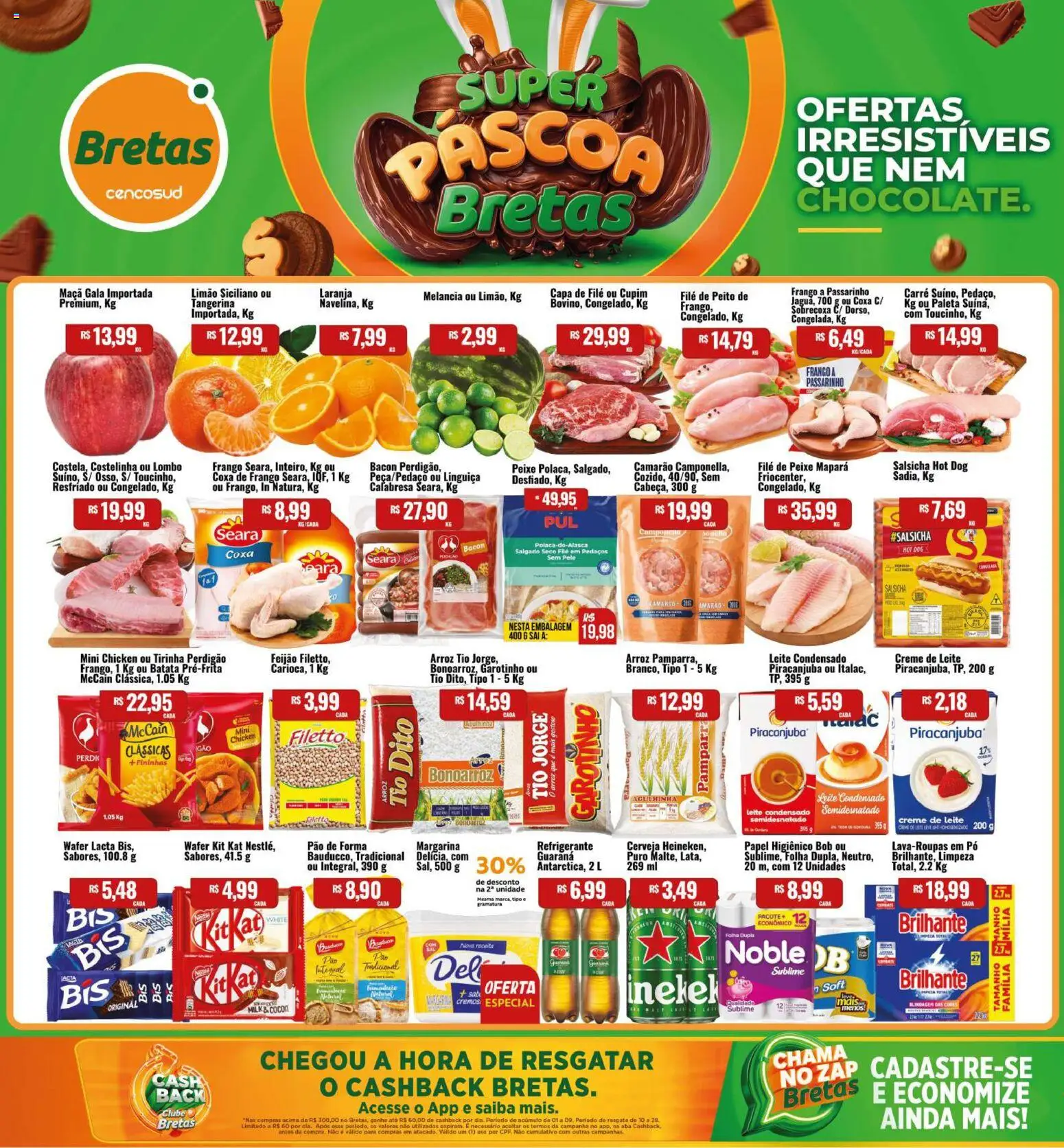 Bretas Folheto - válido de 27.03.2026 | Página: 1 | Produtos: Salsicha, Camarão, Creme de leite, Leite condensado