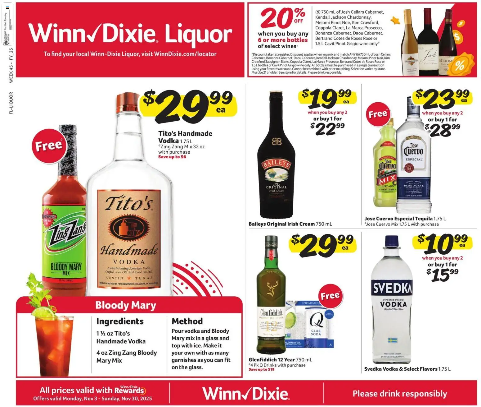 Winn Dixie Alcohol Flyer - valid from 03.11.2025 | Page: 1 | Products: Wine, Cream, Vodka, UPS