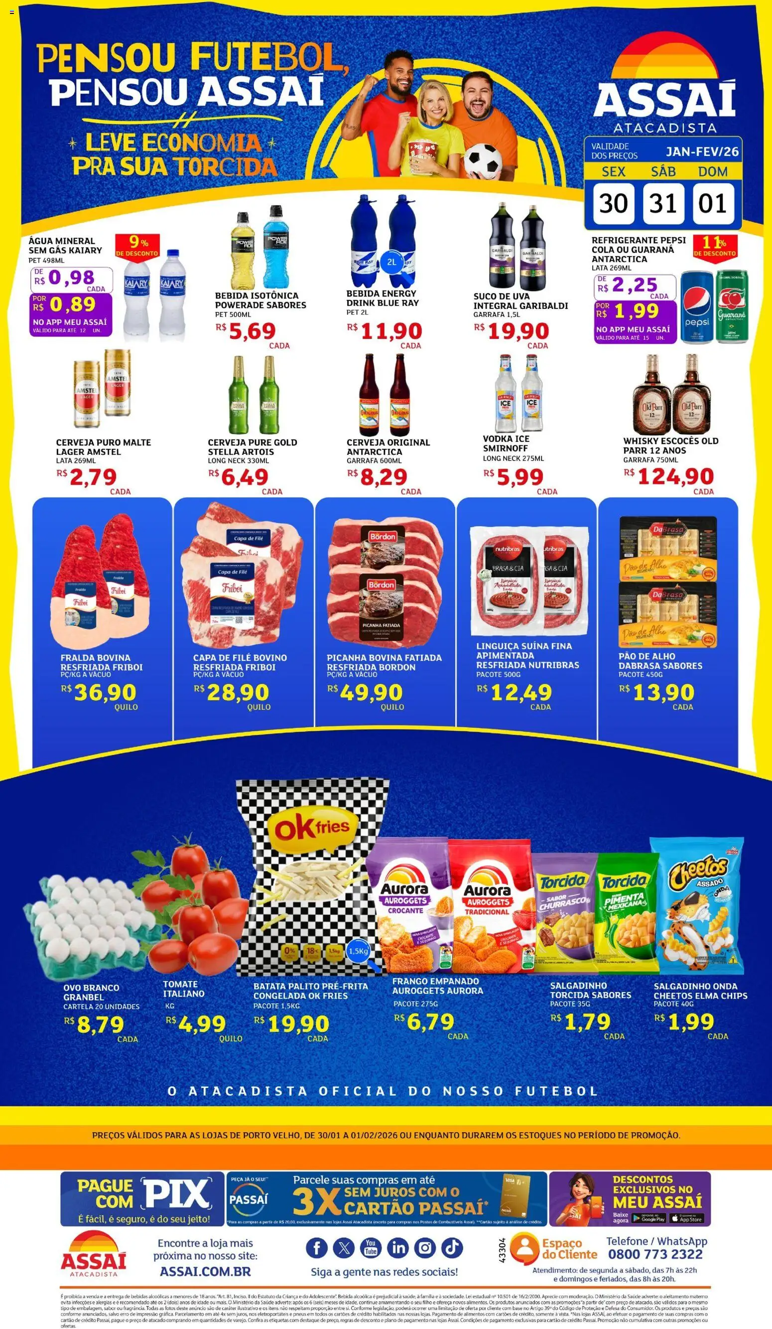 Assaí Atacadista Folheto - válido de 30.01.2026 | Página: 1 | Produtos: Whisky, Pão, Cheetos, Refrigerante