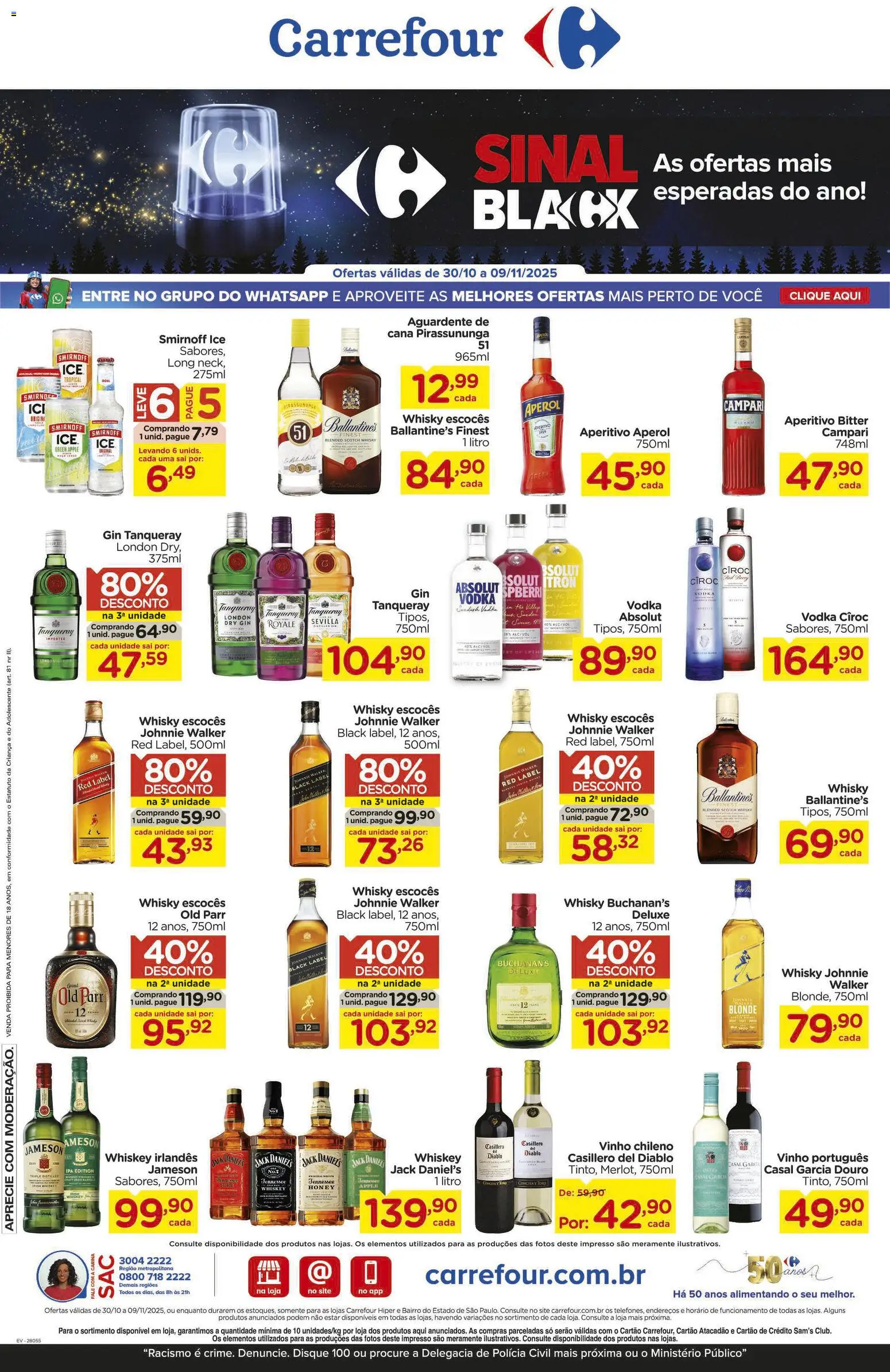 Carrefour Folheto - válido de 30.10.2025 | Página: 1 | Produtos: Whisky, Vinho, Gin, Campari