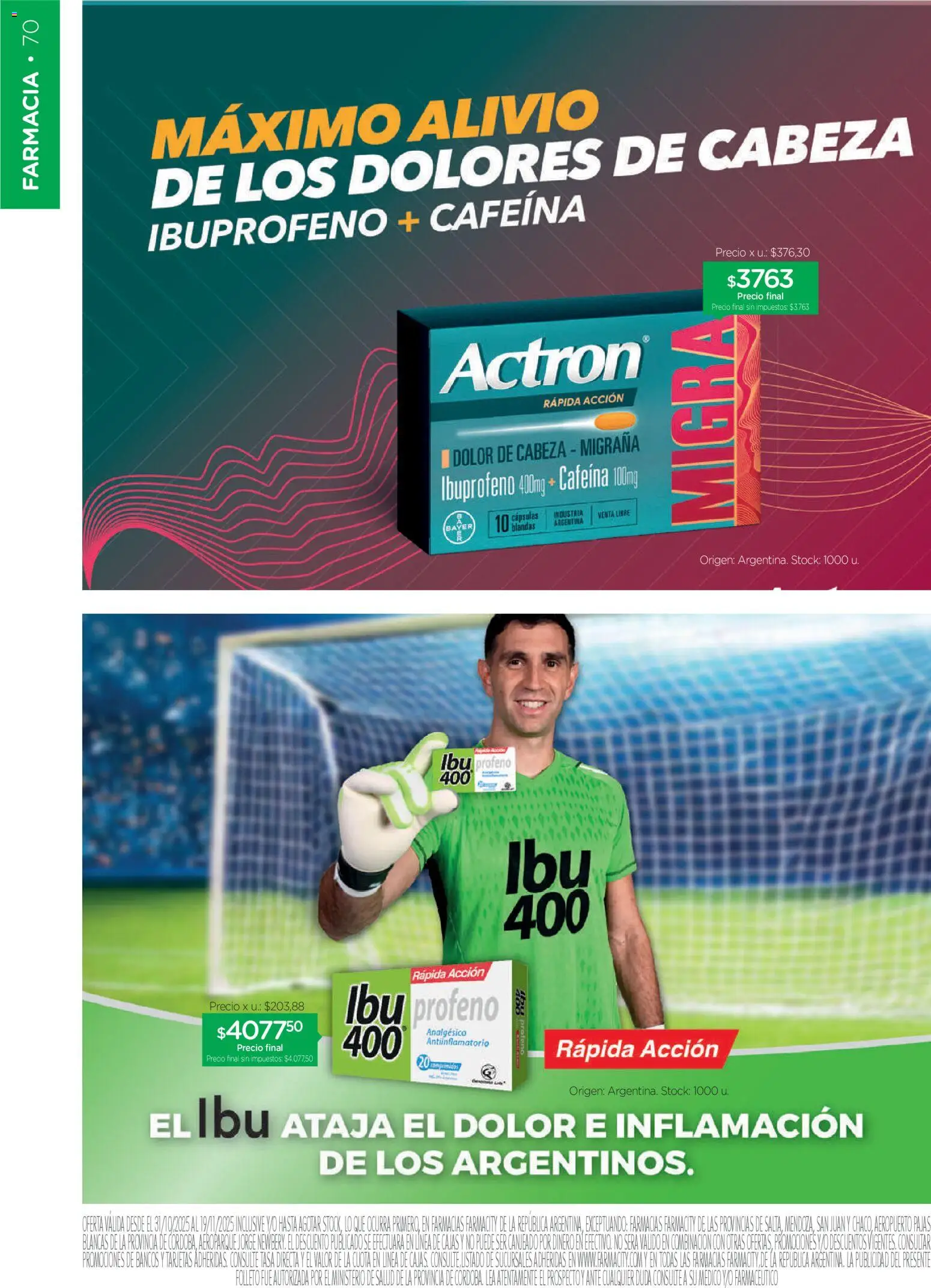Farmacity catálogo │ válido desde el 30.10.2025 | Página: 70 | Productos: Analgésico, Antiinflamatorio