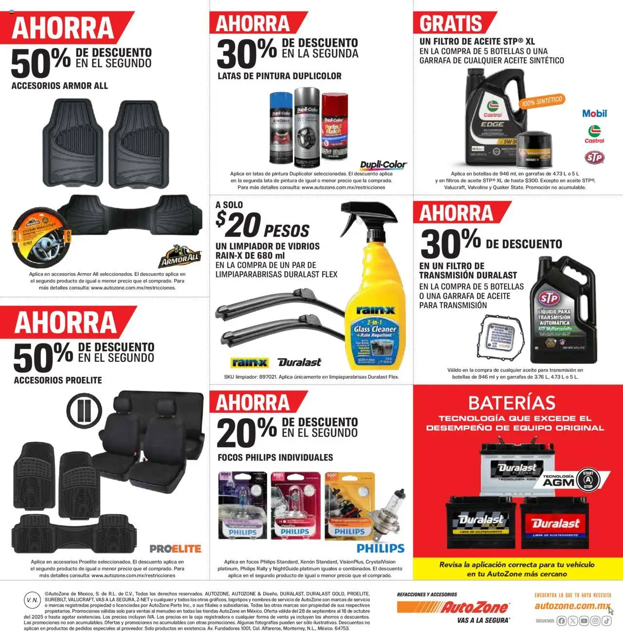 Nuevas ofertas de AutoZone válidas en toda la República Mexicana desde el 28.09.2025. ¡Encuentra las mejores ofertas en AutoZone catálogo! | Página: 4 | Productos: Aceite, Limpiador, Pintura, Caja