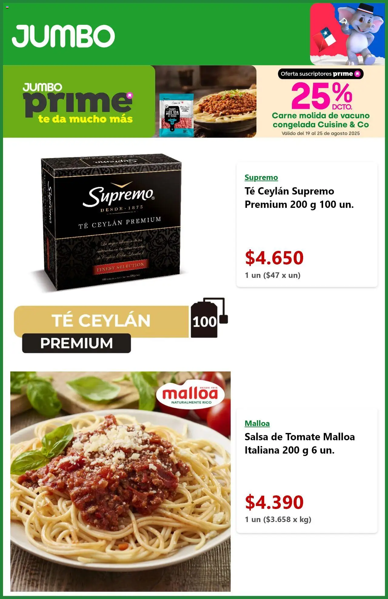 Jumbo ofertas  │ válido desde el 19.08.2025 | Página: 3 | Productos: Tomate, Té, Salsa de tomate