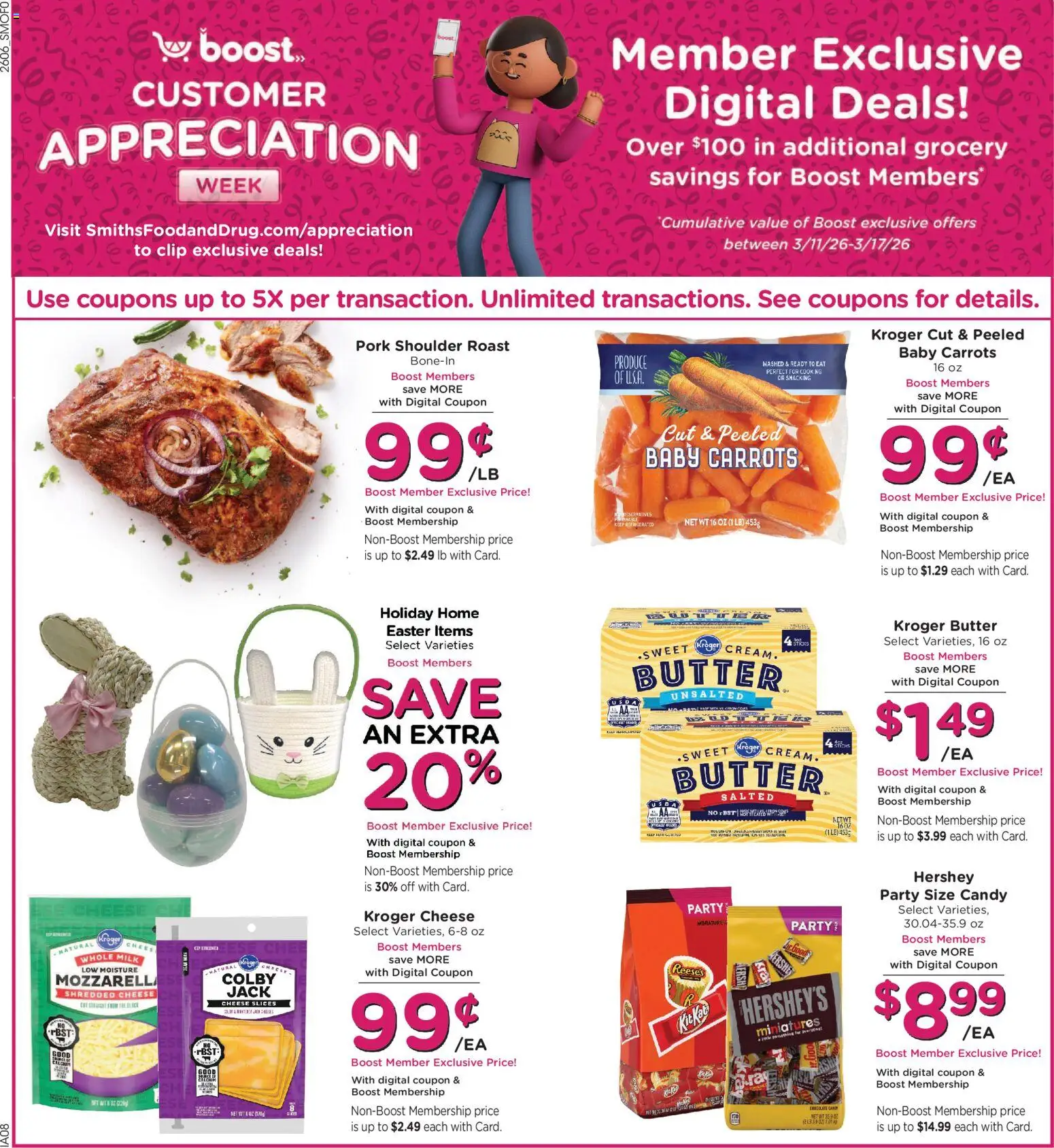 Smith's Weekly Ad - valid from 11.03.2026 | Page: 8 | Products: Milk, Butter, Cheese, Pork