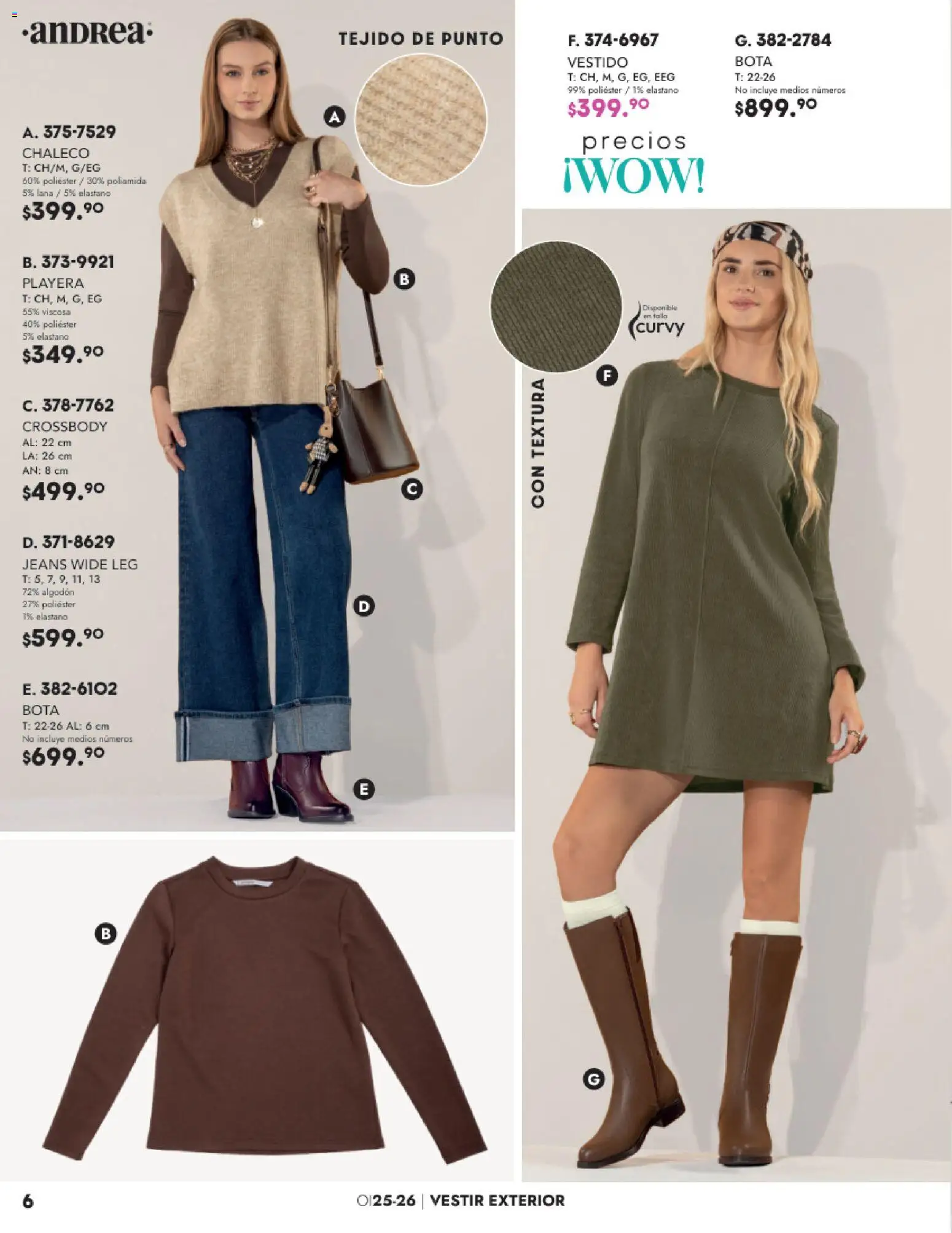 Nuevas ofertas de Andrea válidas en toda la República Mexicana desde el 26.11.2025. ¡Encuentra las mejores ofertas en Andrea catálogo Vestir! | Página: 6 | Productos: Chaleco, Algodón, Vestido, Playera