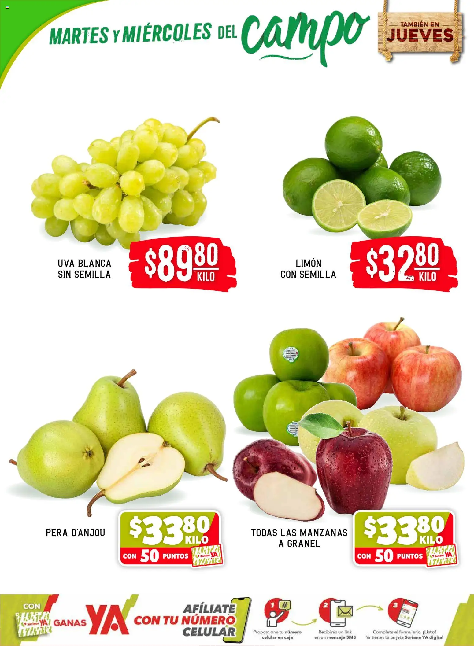 Nuevas ofertas de Soriana válidas en toda la República Mexicana desde el 28.04.2026. ¡Encuentra las mejores ofertas en Soriana Martes y Miércoles del Campo Híper: Juárez! | Página: 2 | Productos: Limón, Manzanas, Uva, Caja