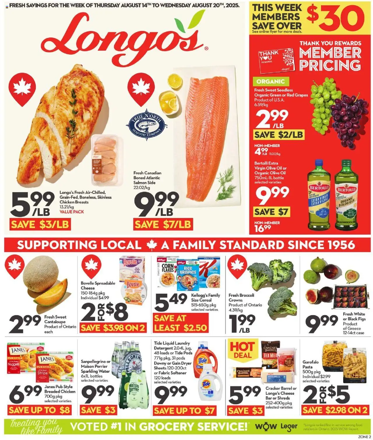Longo's flyer valid from 14.08.2025 | Page: 1 | Products: Pasta, Flakes, Dryer, Cheese