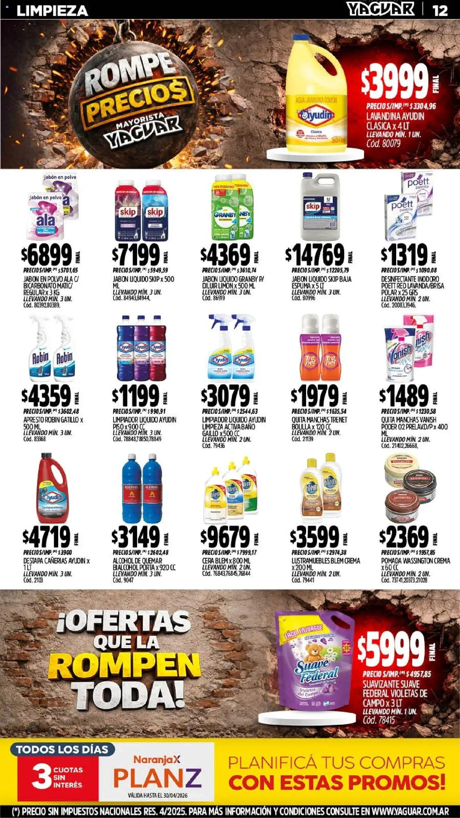 Yaguar - Oferta Semanal Misiones │ válido desde el 20.04.2026 | Página: 12 | Productos: Lustramuebles, Inodoro, Jabón en polvo, Limón