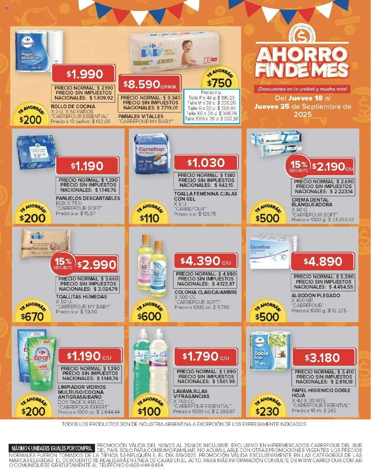 Carrefour ofertas - Comodoro │ válido desde el 18.09.2025 | Página: 13 | Productos: Toalla, Lavavajillas, Limpiador, Pañales
