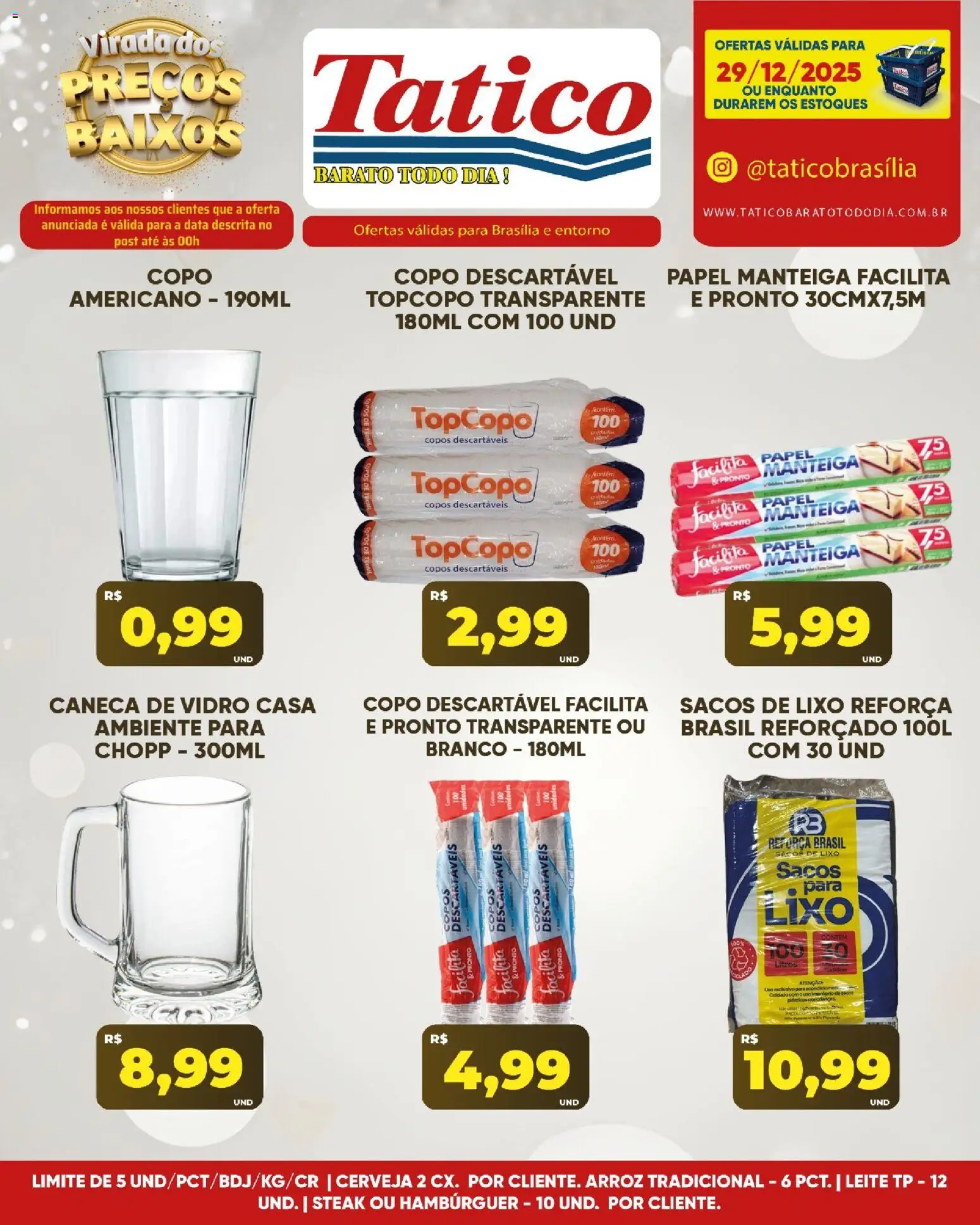 Tatico Folheto - válido de 29.12.2025 | Página: 15 | Produtos: Leite, Caneca, Copos descartáveis, Hambúrguer