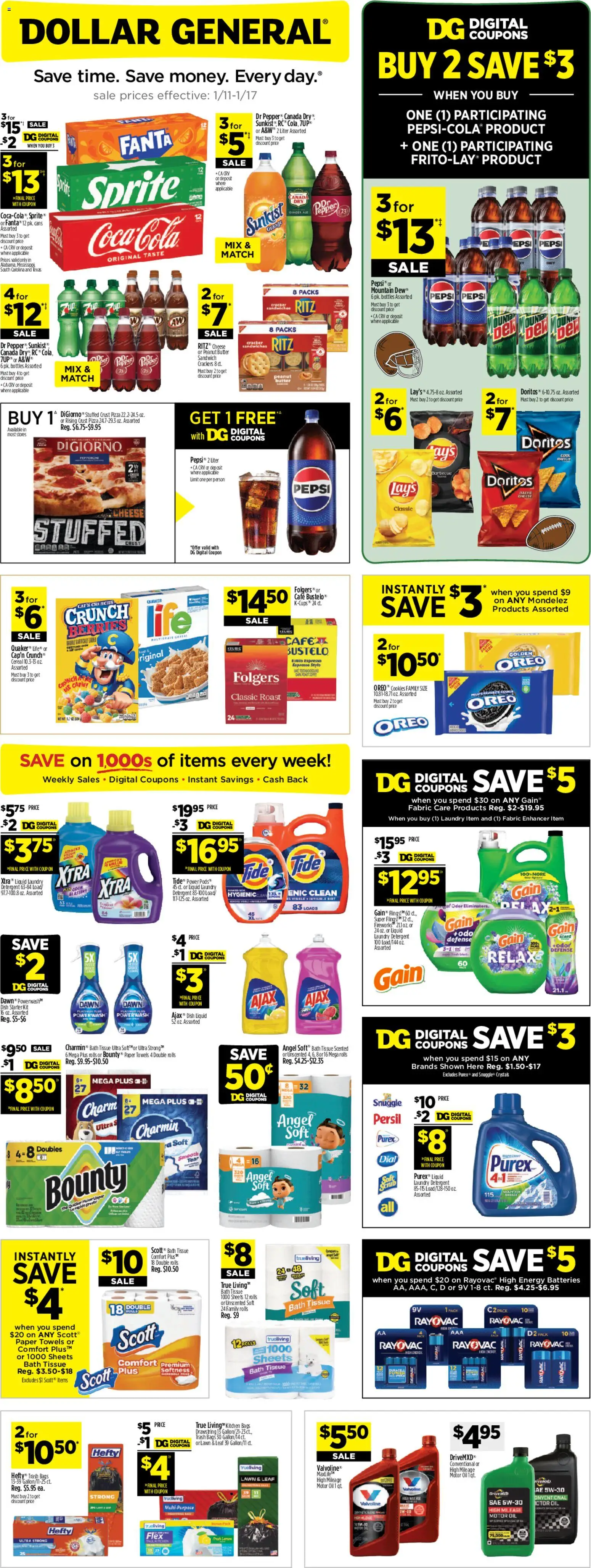 Dollar General Weekly Ad - TX - valid from 11.01.2026 | Page: 1 | Products: Berries, Bath, Cookies, Motor Oil
