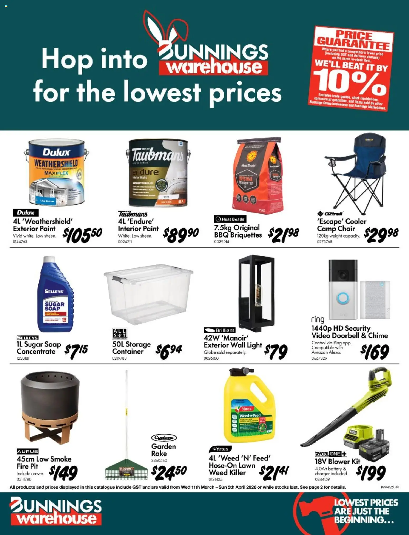 Bunnings Warehouse catalogue - valid from 11.03.2026 | Page: 1 | Products: Chair, Rake, Weed, Doorbell