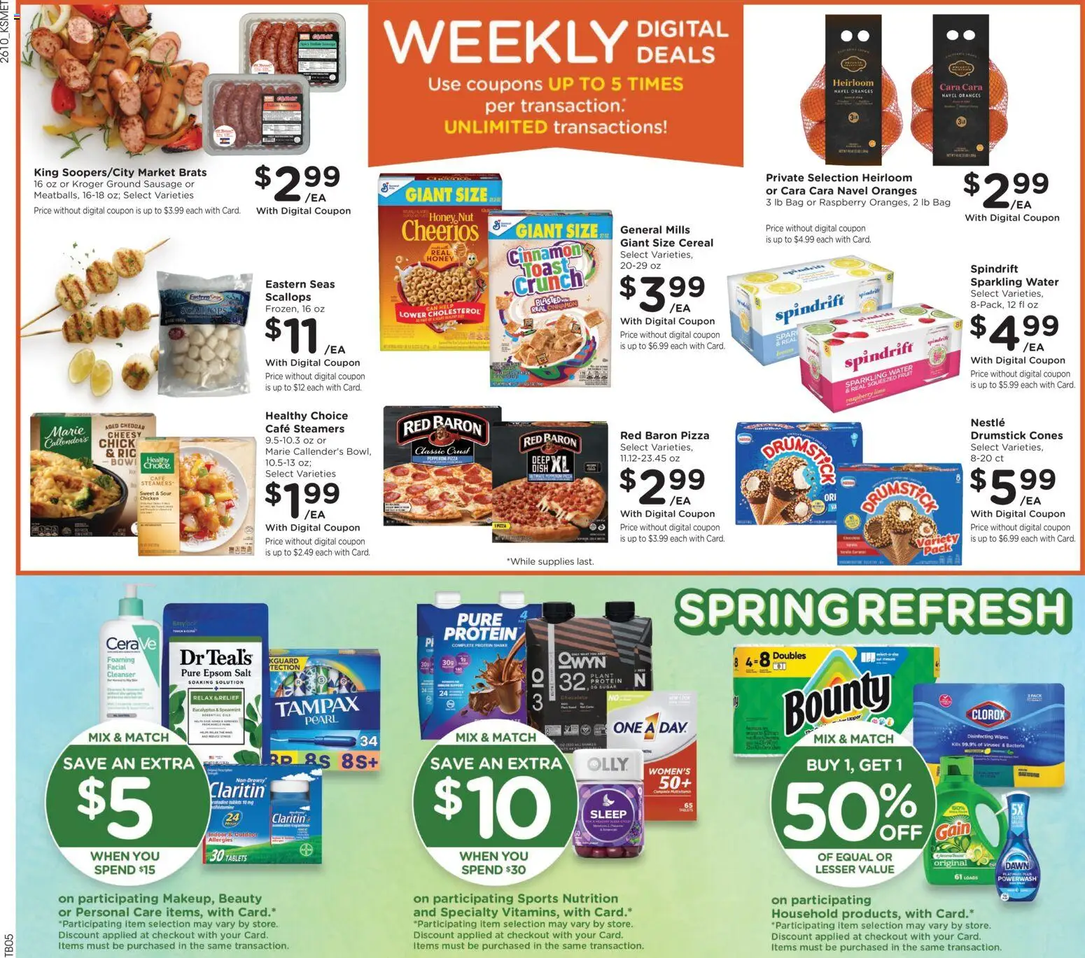 King Soopers Weekly Ad - valid from 08.04.2026 | Page: 2 | Products: Oranges, Water, Sausage, Raspberry