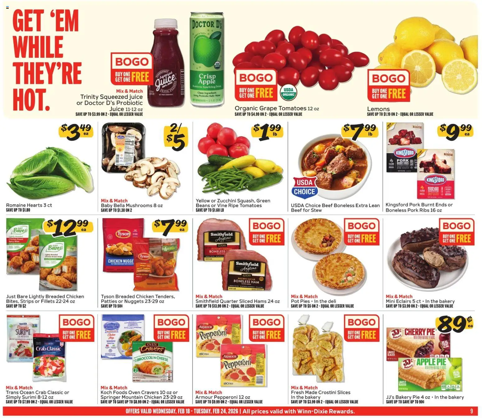 Winn Dixie Weekly Circular - GA - valid from 18.02.2026 | Page: 9 | Products: Romaine, Zucchini, Ham, Beef