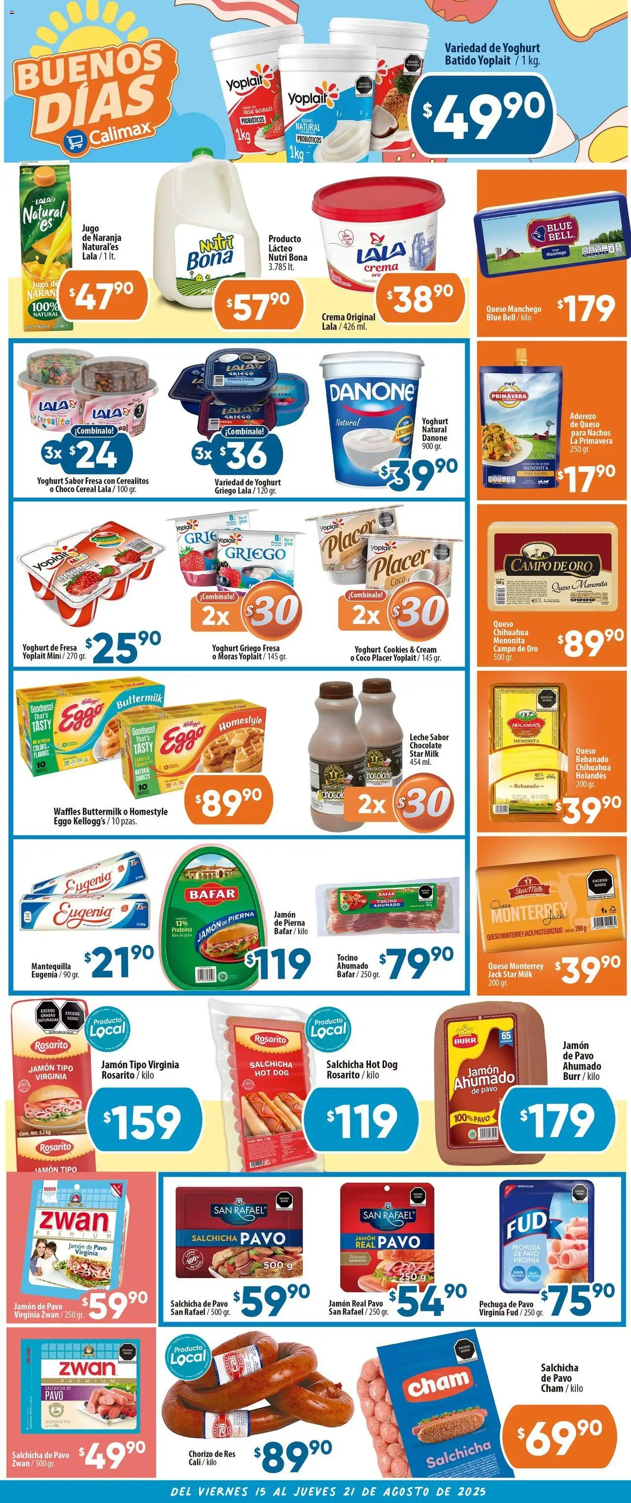 Nuevas ofertas de Calimax válidas en toda la República Mexicana desde el 15.08.2025. ¡Encuentra las mejores ofertas en Calimax - Folleto Mexicali! | Página: 3 | Productos: Fresa, Tocino, Jamón, Jugo