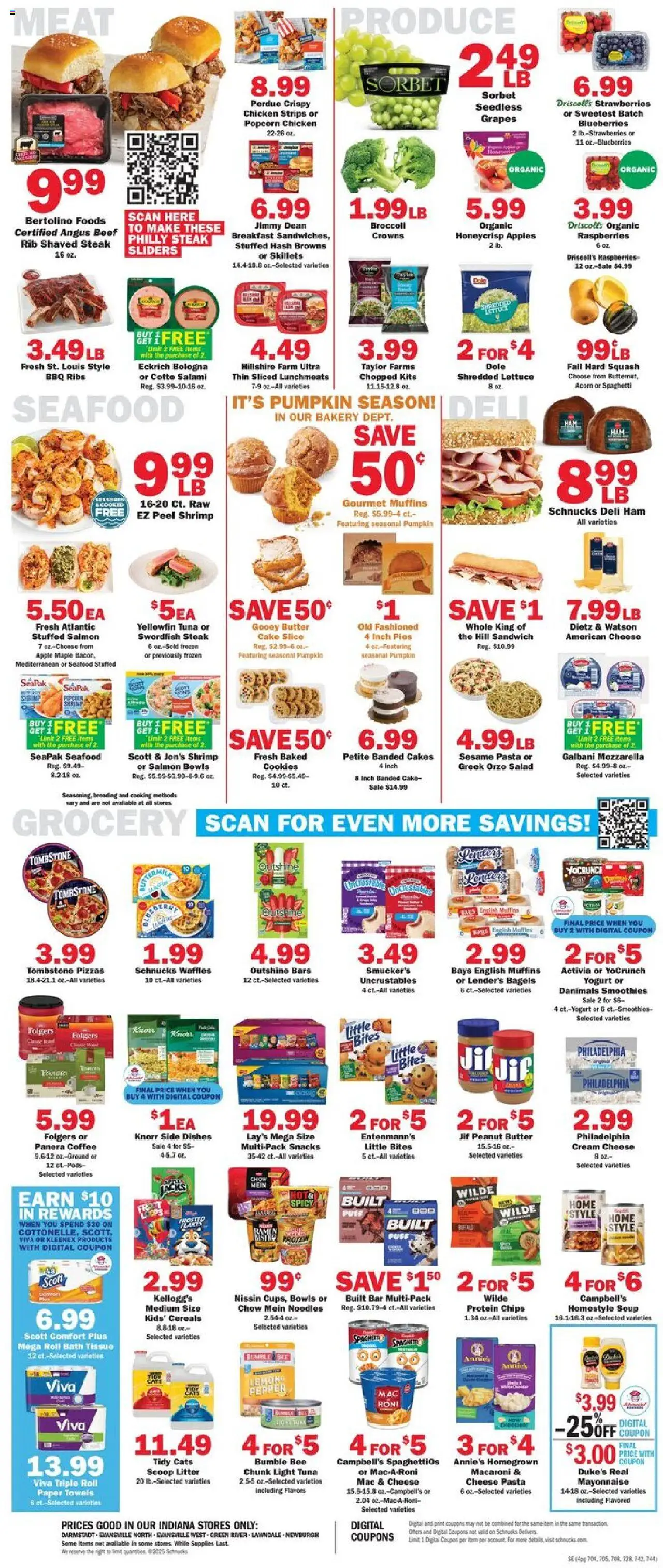 Schnucks Weekly Print Ad - IN - valid from 08.10.2025 | Page: 4 | Products: Bakery, Coffee, Noodles, Blueberries
