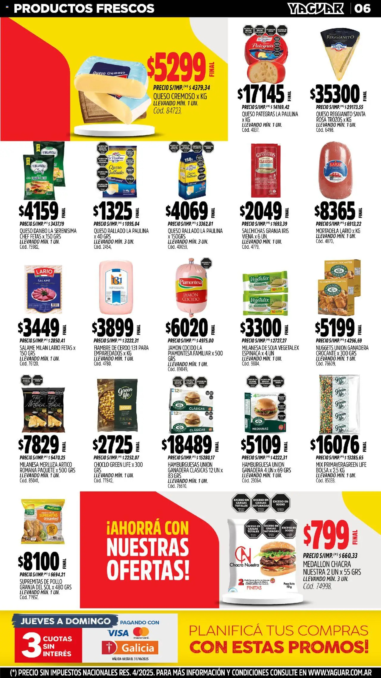 Yaguar - Neuquén │ válido desde el 20.10.2025 | Página: 6 | Productos: Choclo, Salame, Cerdo, Espinaca
