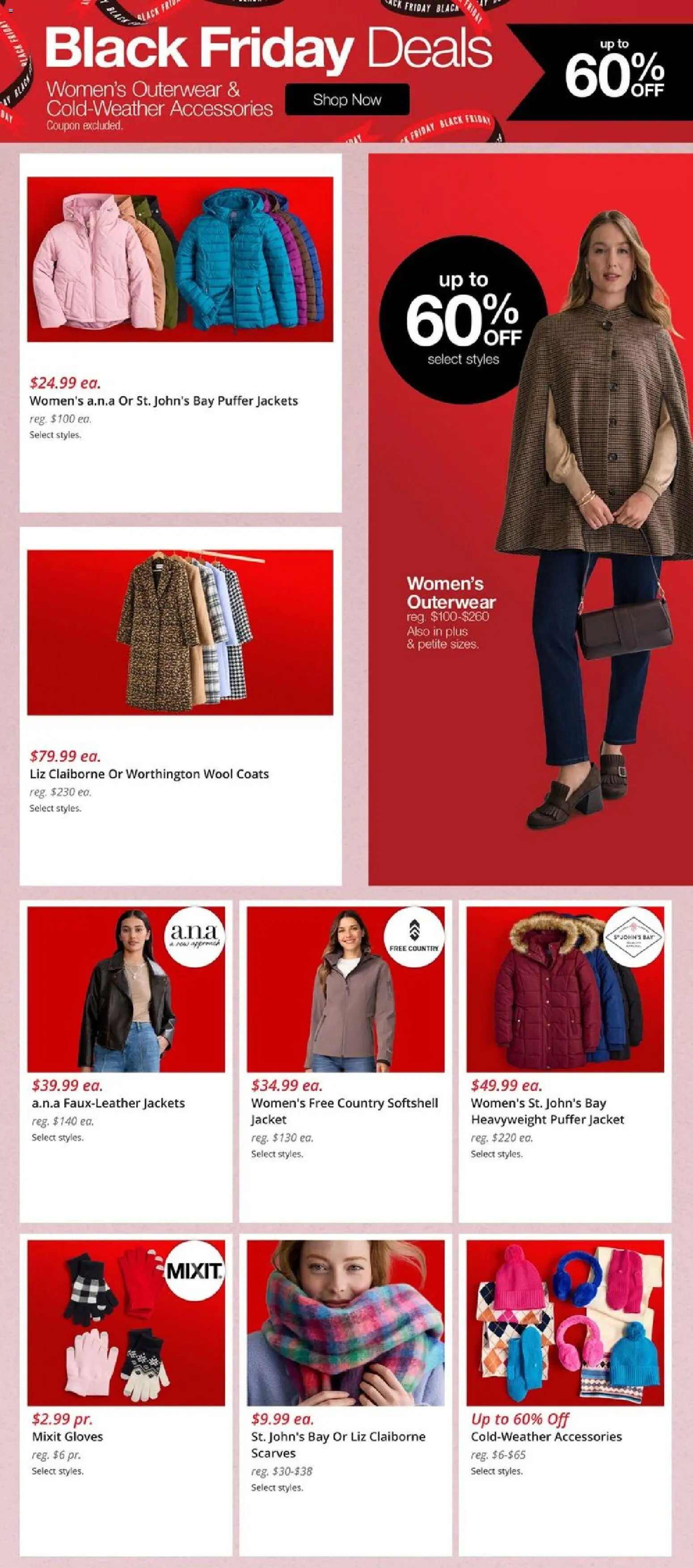 JCPenney Black Friday Women´s Deals - valid from 21.11.2025 | Page: 5 | Products: Jacket, Gloves