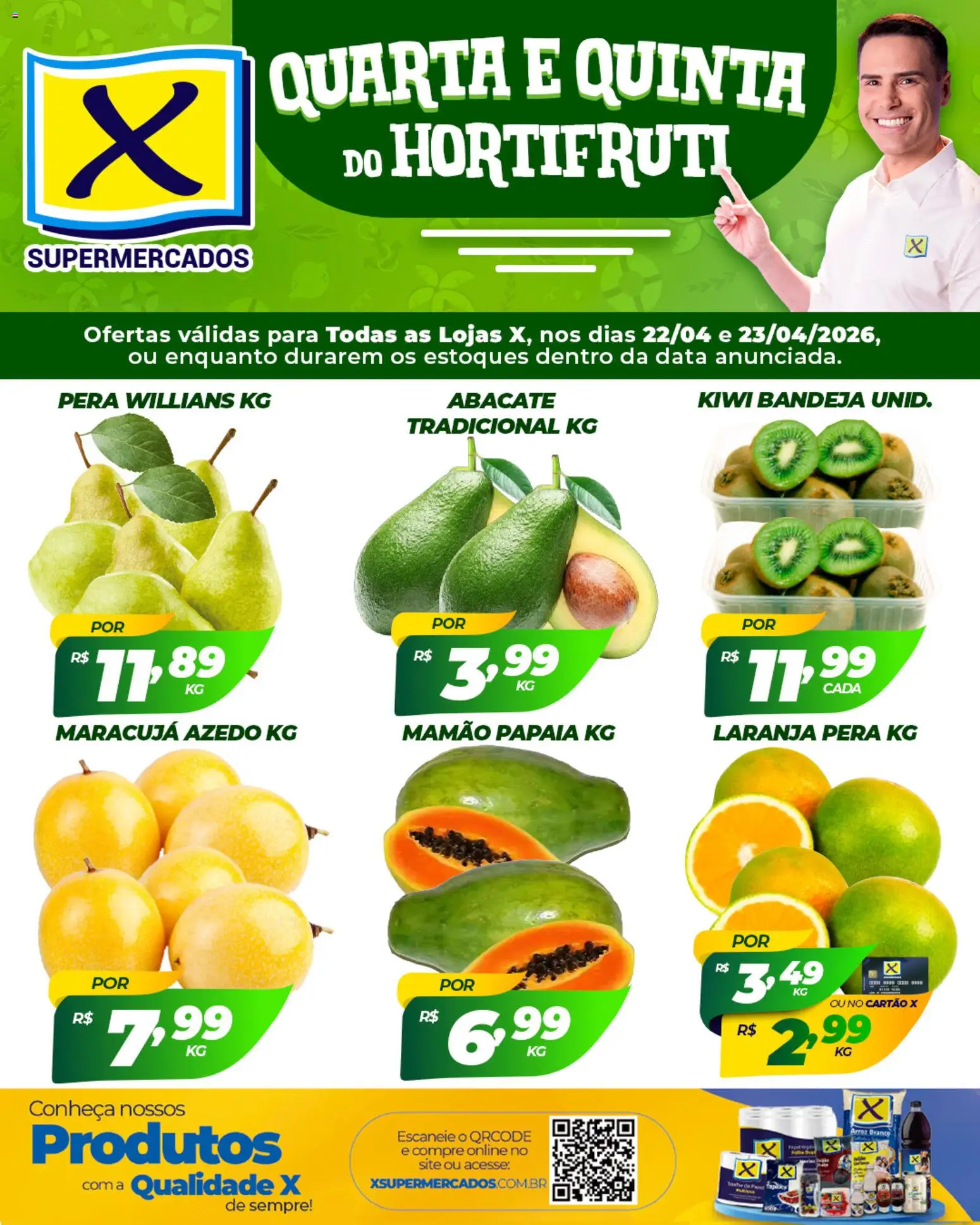 X Supermercados Folheto - válido de 22.04.2026 | Página: 2 | Produtos: Maracujá, Pera, Arroz, Bandeja