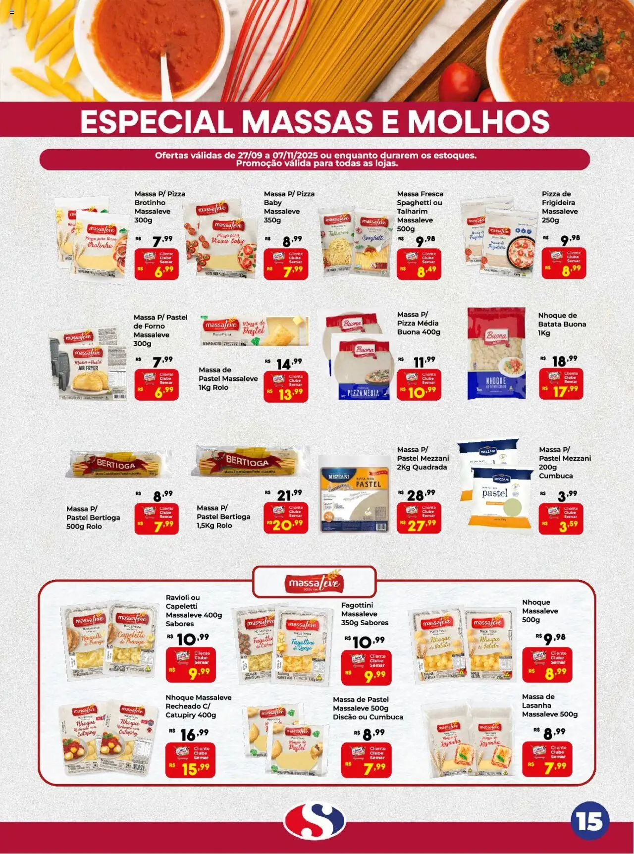 Semar Supermercado Folheto - válido de 27.09.2025 | Página: 15 | Produtos: Talharim, Pizza, Lasanha, Frango