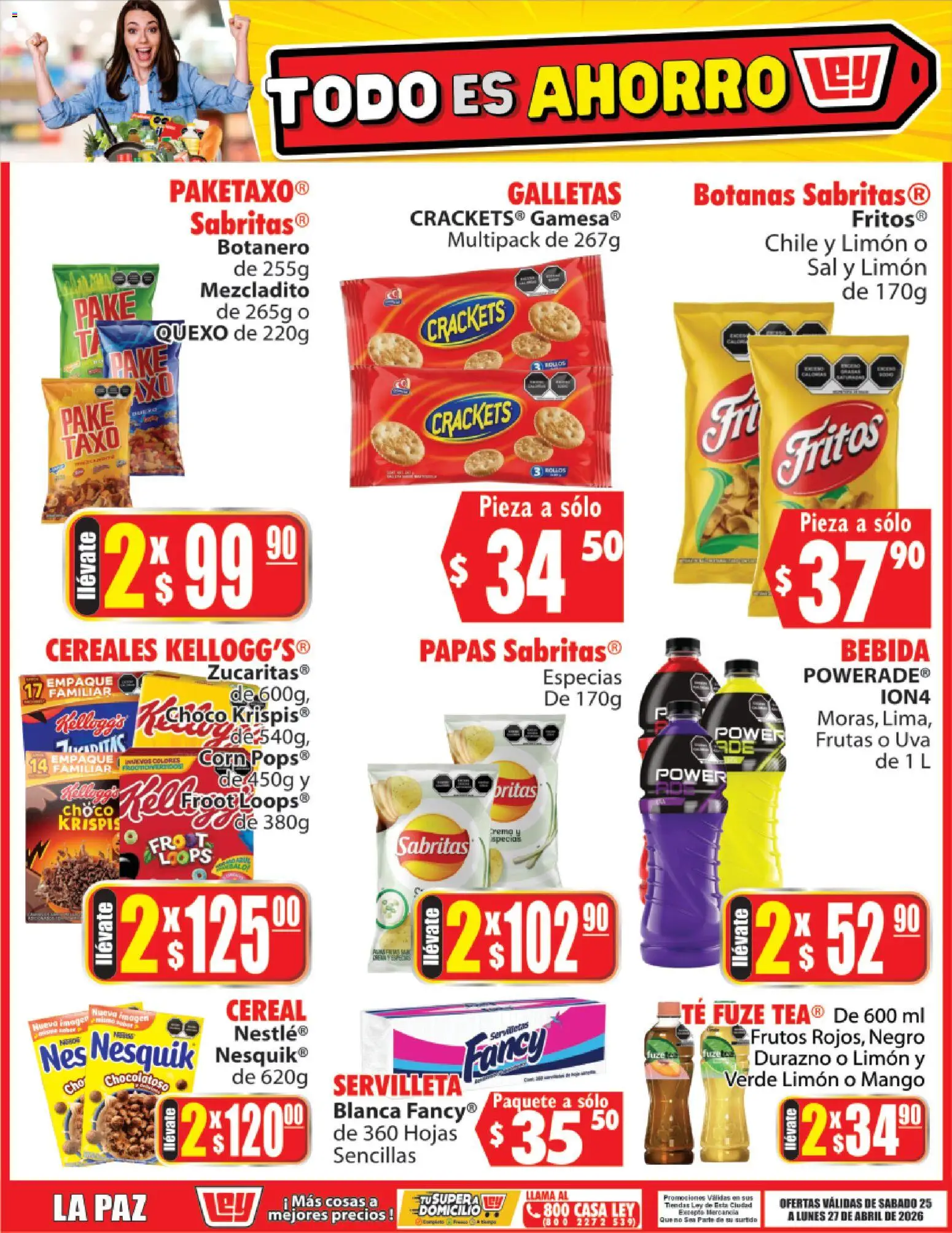 Nuevas ofertas de Casa Ley válidas en toda la República Mexicana desde el 25.04.2026. ¡Encuentra las mejores ofertas en Casa Ley folleto Todo es ahorro! | Página: 3 | Productos: Sal, Cereales, Té, Servilletas