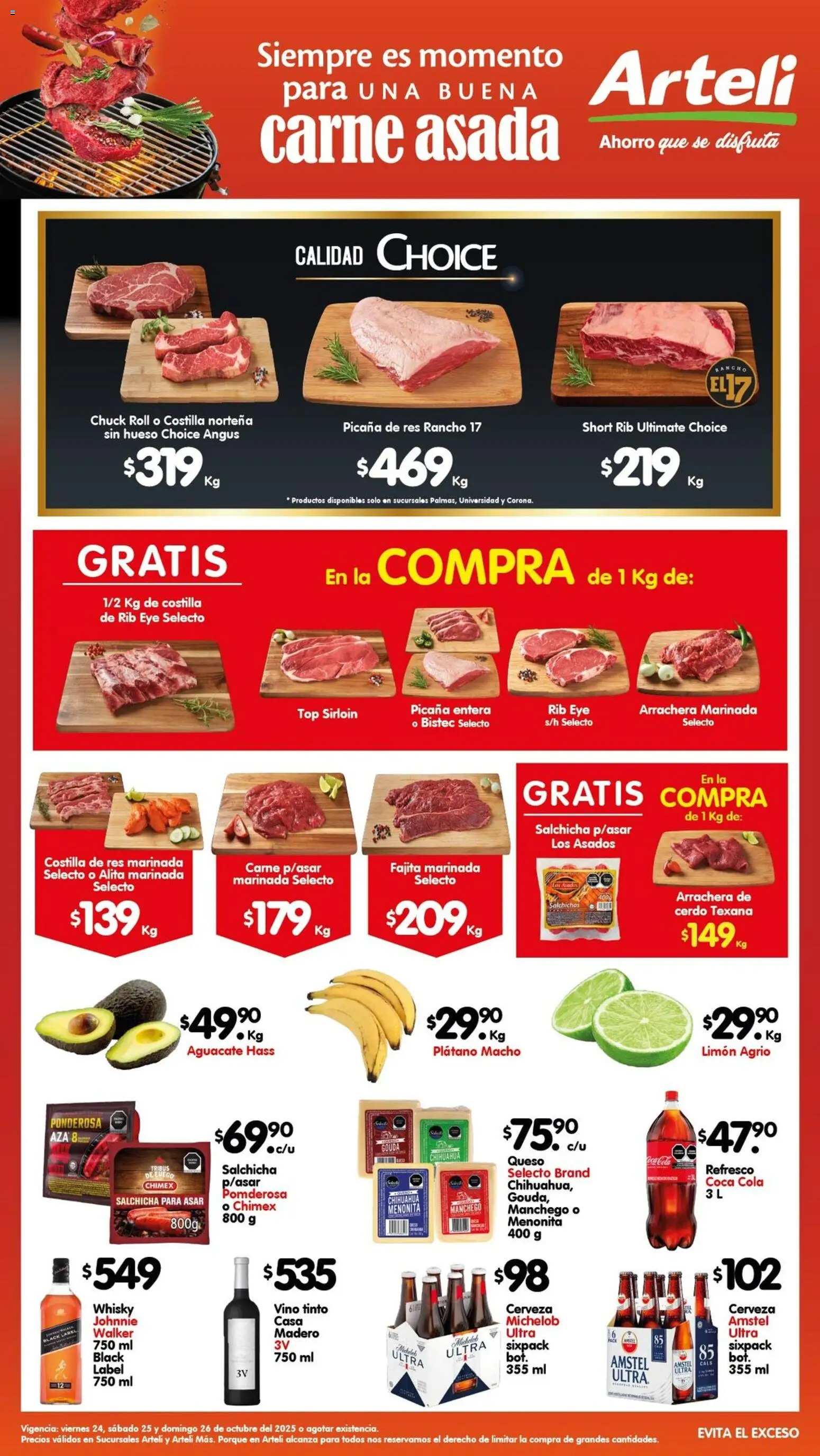 Nuevas ofertas de Arteli válidas en toda la República Mexicana desde el 24.10.2025. ¡Encuentra las mejores ofertas en Arteli folleto Carnes & Cortes! | Página: 1 | Productos: Queso, Aguacate, Res, Short