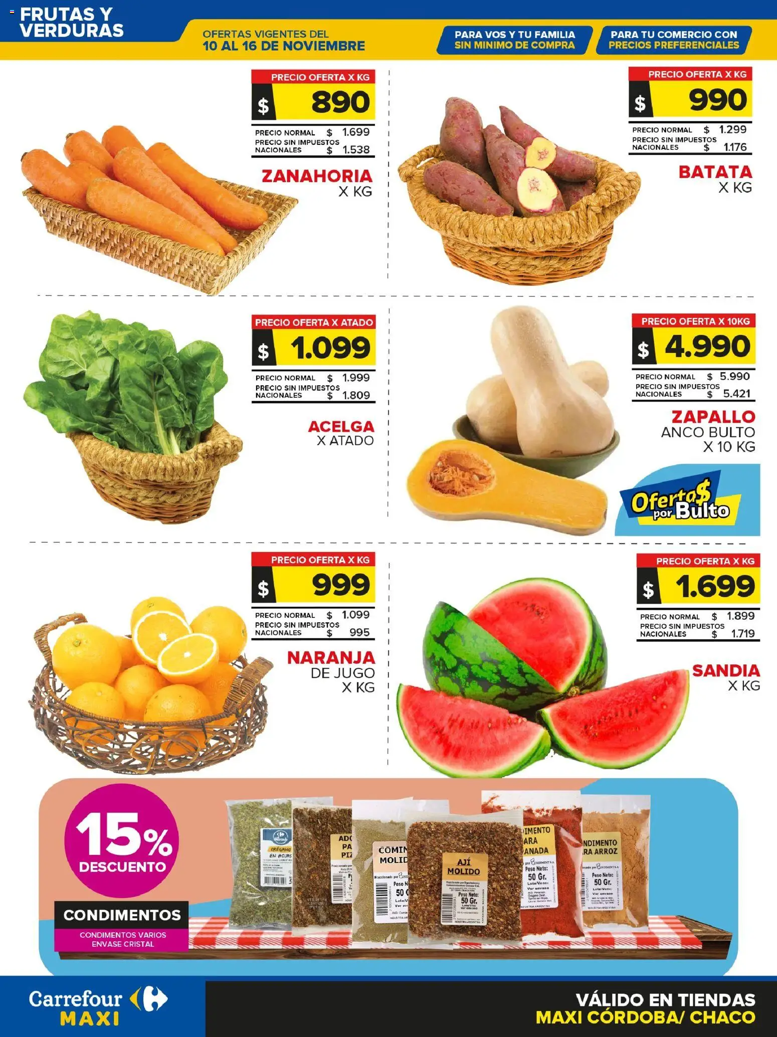Carrefour - Frutas y Verduras Cordoba │ válido desde el 10.11.2025 | Página: 1 | Productos: Zapallo, Arroz, Orégano, Zanahoria
