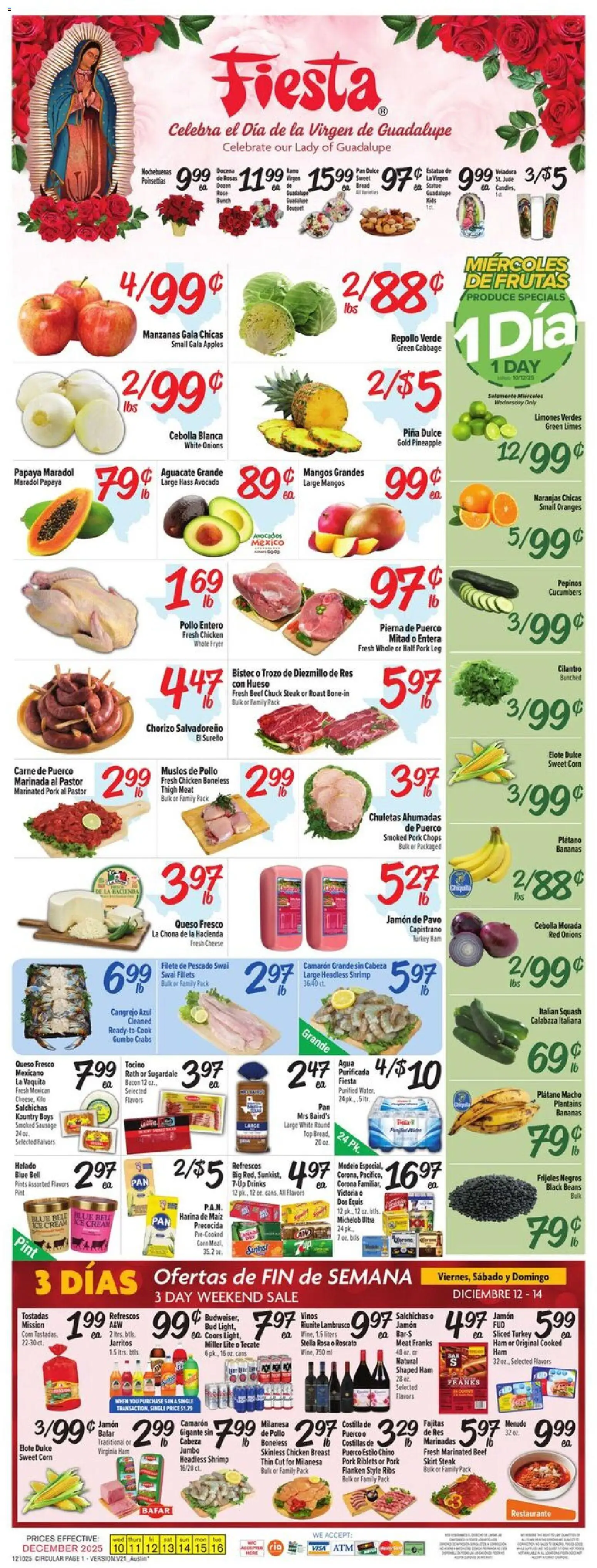 Fiesta Mart Weekly Ad - valid from 10.12.2025 | Page: 1 | Products: Bananas, Pineapple, Ice cream, Avocado