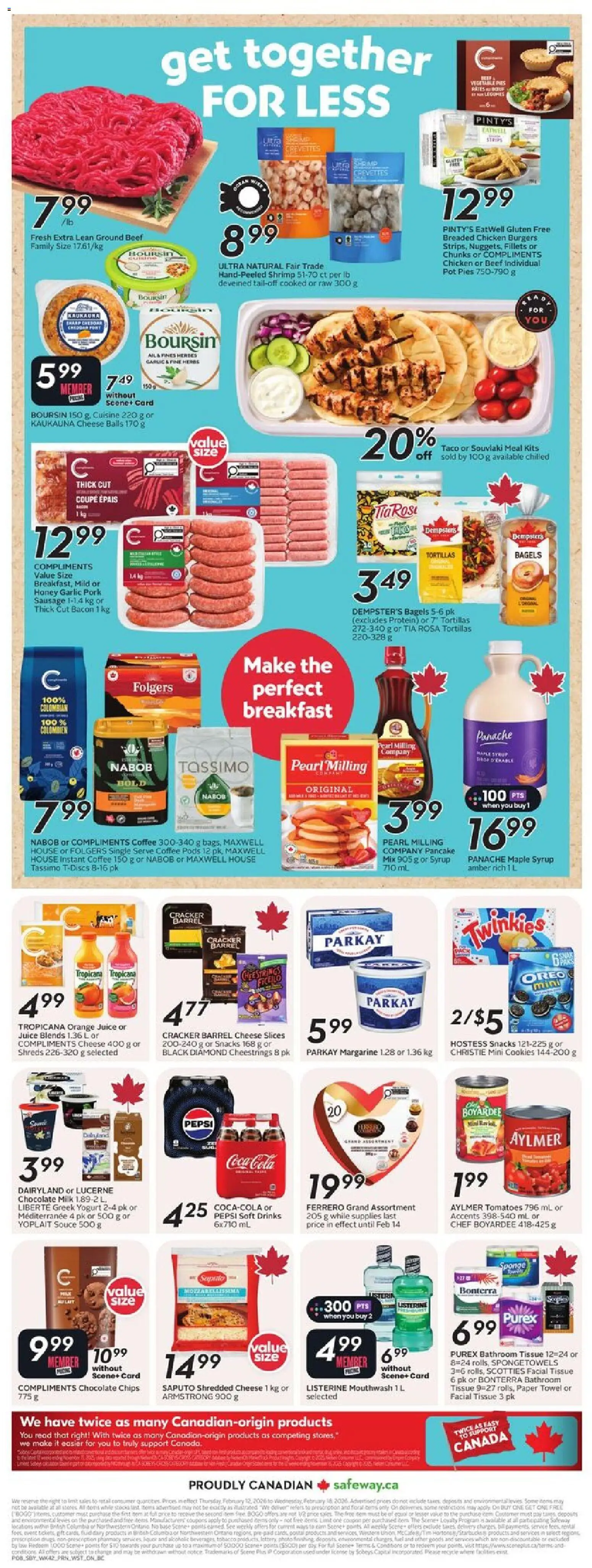 Safeway flyer valid from 12.02.2026 | Page: 4 | Products: Beef, Chips, Mouthwash, Chicken