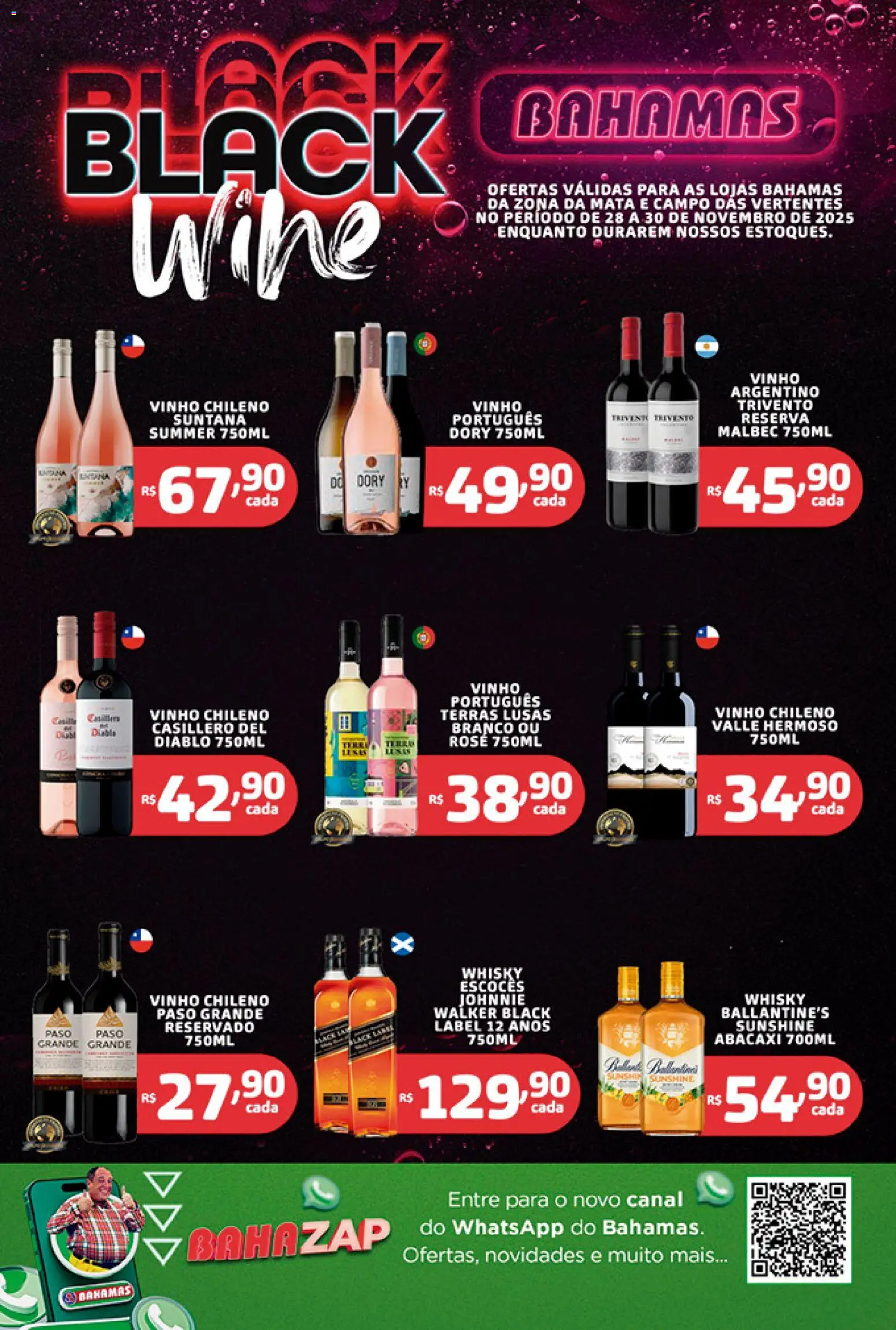 Bahamas Supermercados Folheto - válido de 28.11.2025 | Página: 1 | Produtos: Whisky, Vinho, Abacaxi