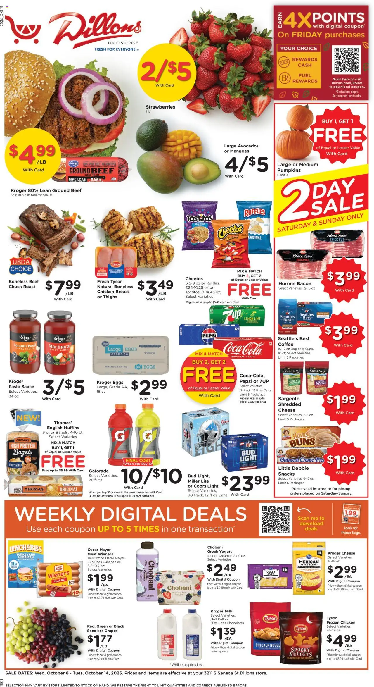 Dillons Weekly Ad - valid from 08.10.2025 | Page: 1 | Products: Chocolate, Pasta, Cream, Grapes