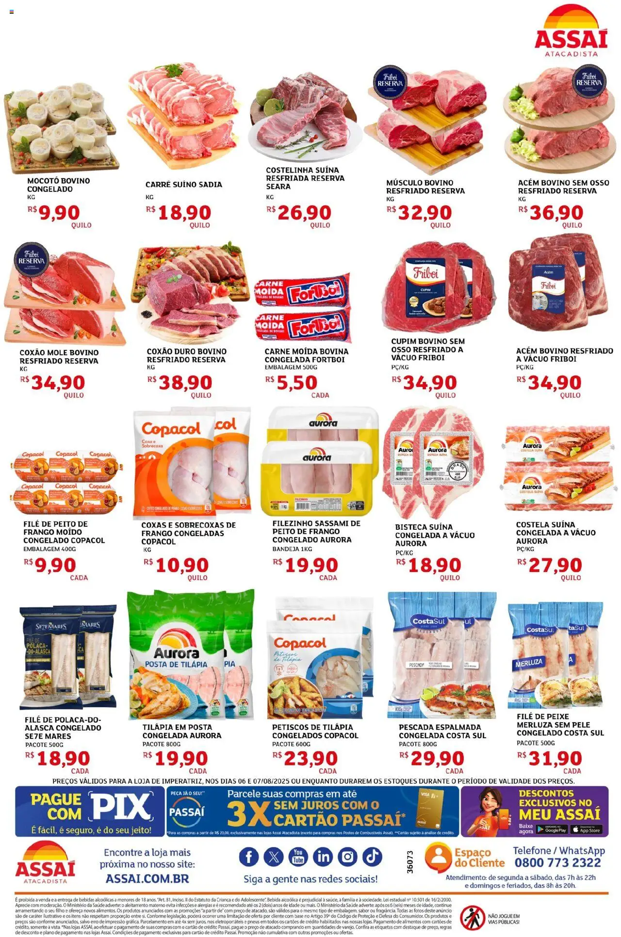 Assaí Atacadista Folheto - válido de 06.08.2025 | Página: 2 | Produtos: Frango moido, Tilápia, Carne, Bandeja