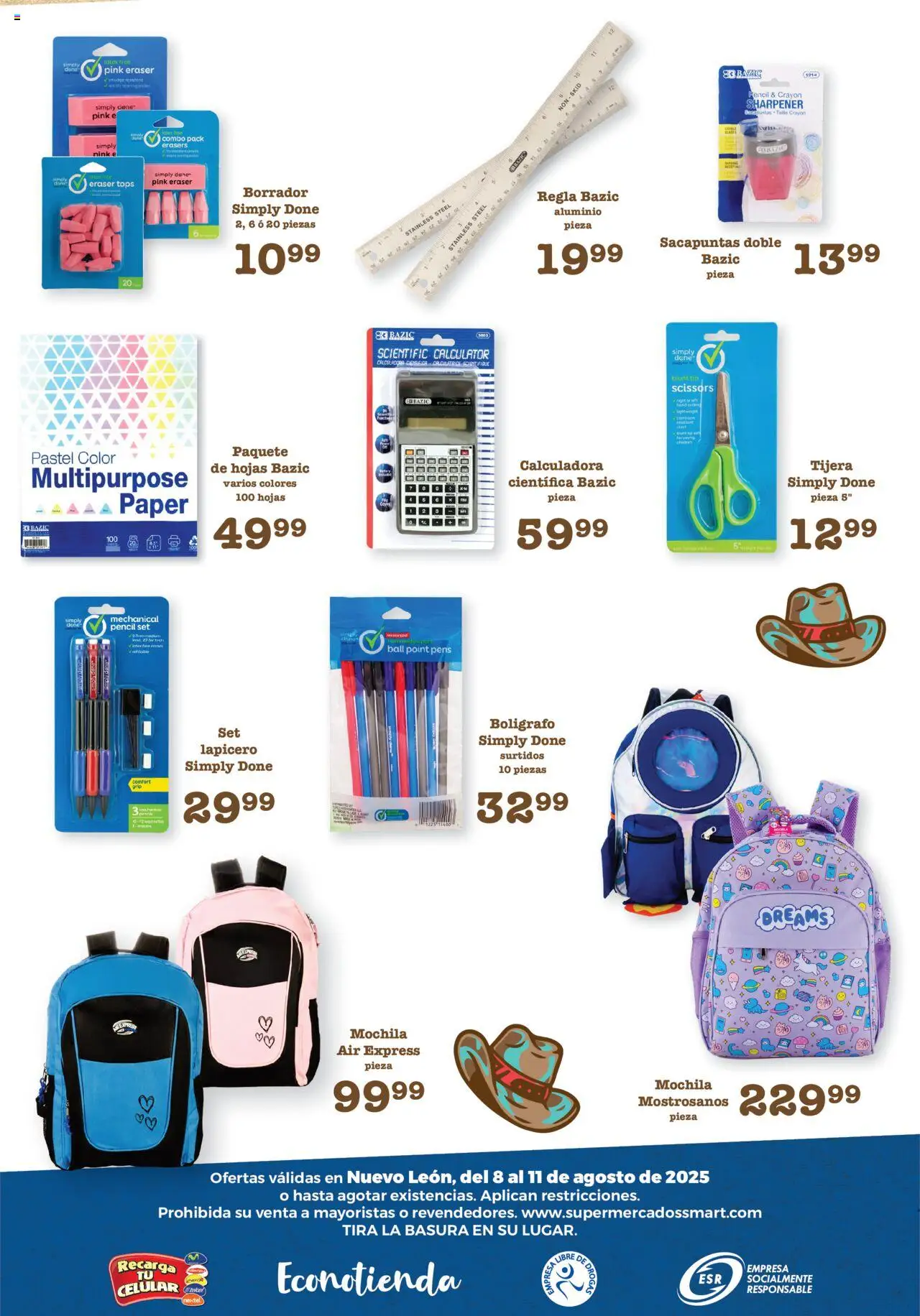Nuevas ofertas de S-Mart válidas en toda la República Mexicana desde el 08.08.2025. ¡Encuentra las mejores ofertas en S-Mart - Folleto de Feria - Monterrey! | Página: 6 | Productos: Sacapuntas, Mochila, Pastel, Calculadora