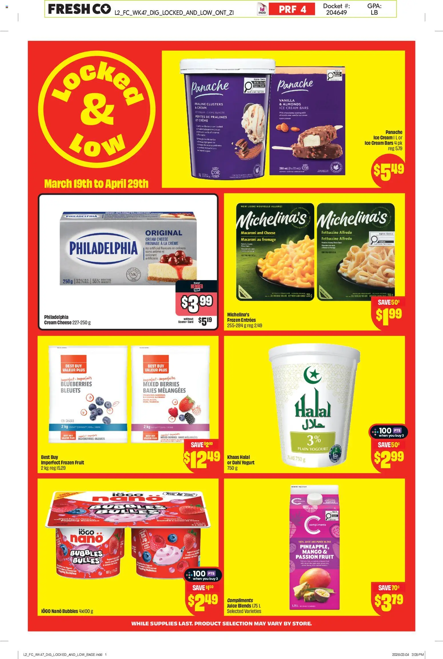 FreshCo flyer valid from 19.03.2026 | Page: 2 | Products: Ice cream, Cheese, Yogurt, Juice