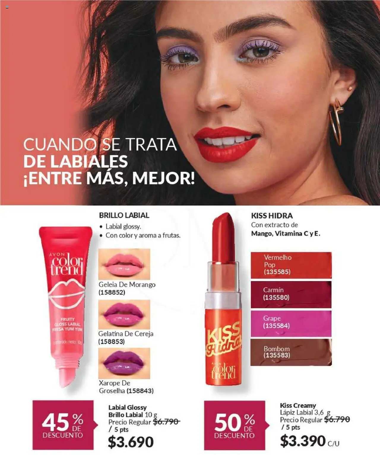 Catálogo Avon Campaña 12 │ válido desde el 22.07.2025 | Página: 42 | Productos: Brillo, Lápiz labial, Labial, Gelatina