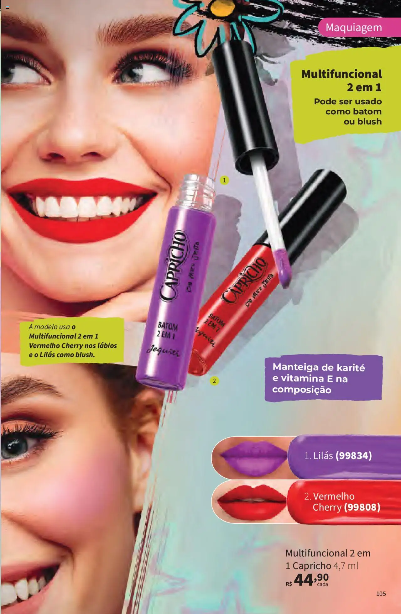 Jequiti Folheto - válido de 02.06.2025 | Página: 105 | Produtos: Maquiagem, Batom, Multifuncional, Manteiga