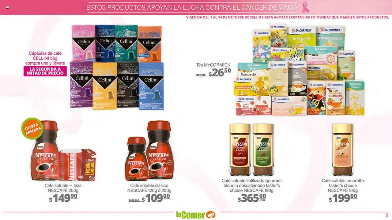 Nuevas ofertas de La Comer válidas en toda la República Mexicana desde el 01.10.2025. ¡Encuentra las mejores ofertas en La Comer - Folleto! | Página: 5 | Productos: Taza, Manzana, Café, Té
