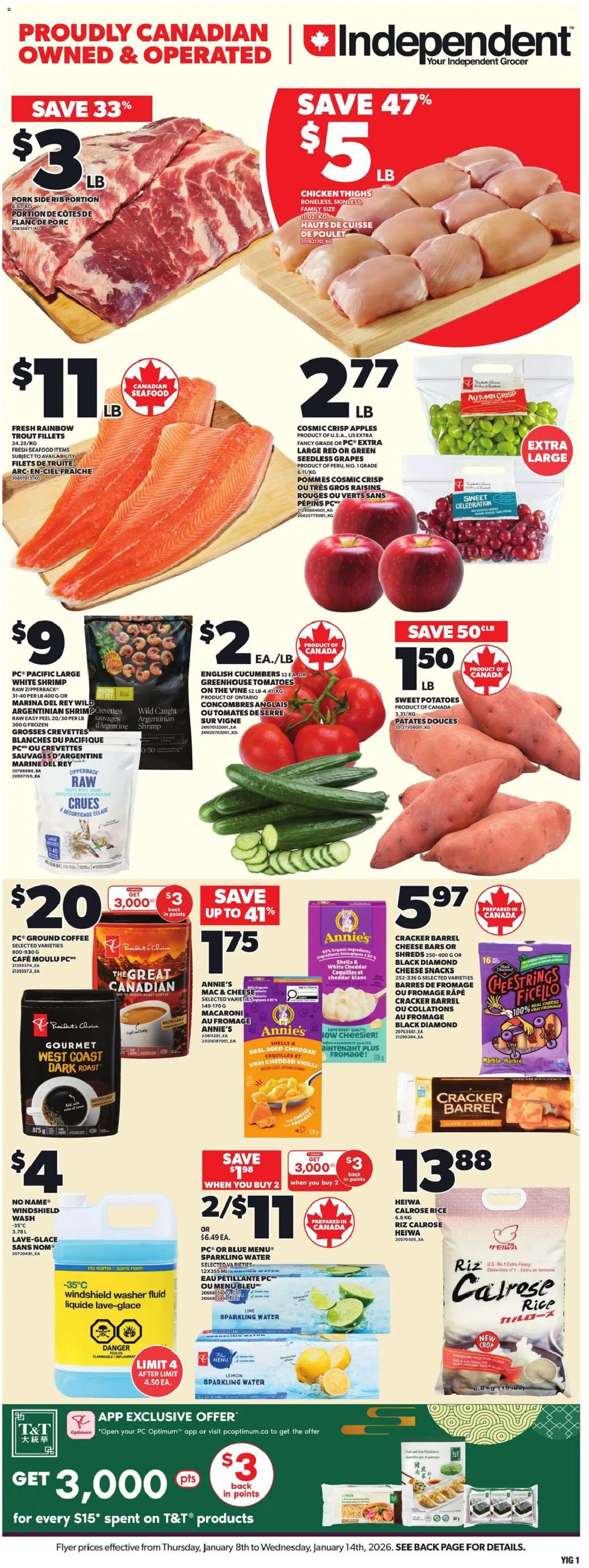Independent Grocer flyer valid from 08.01.2026 | Page: 3 | Products: Cucumbers, Chicken, Apples, Tomatoes