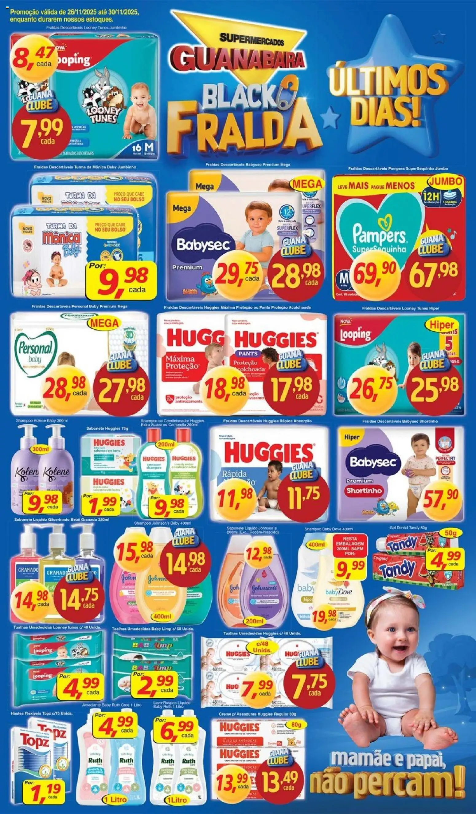 Supermercados Guanabara Folheto - válido de 26.11.2025 | Página: 11 | Produtos: Pampers, Creme, Fraldas, Sabonete líquido